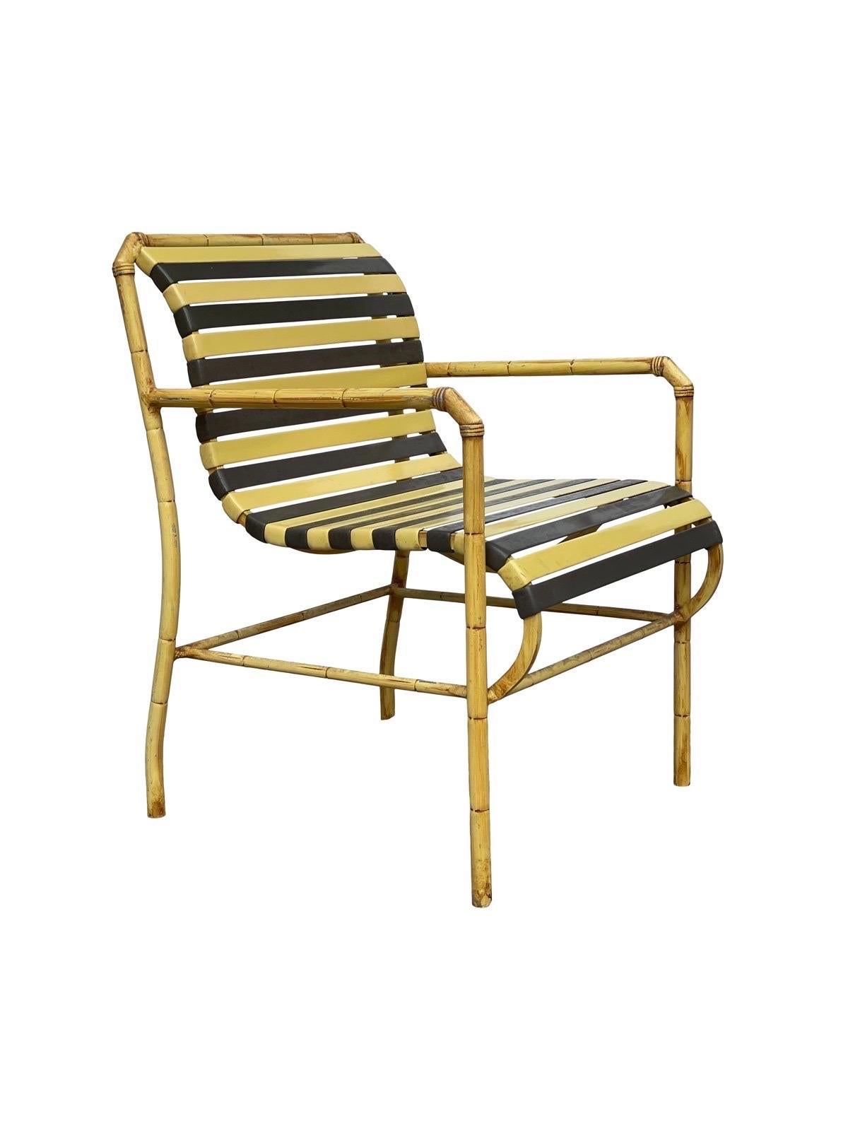 Mid-Century Modern 1970s Vintage Faux Bamboo Aluminum Yellow Hauser Pool Patio Dining Chairs For Sale