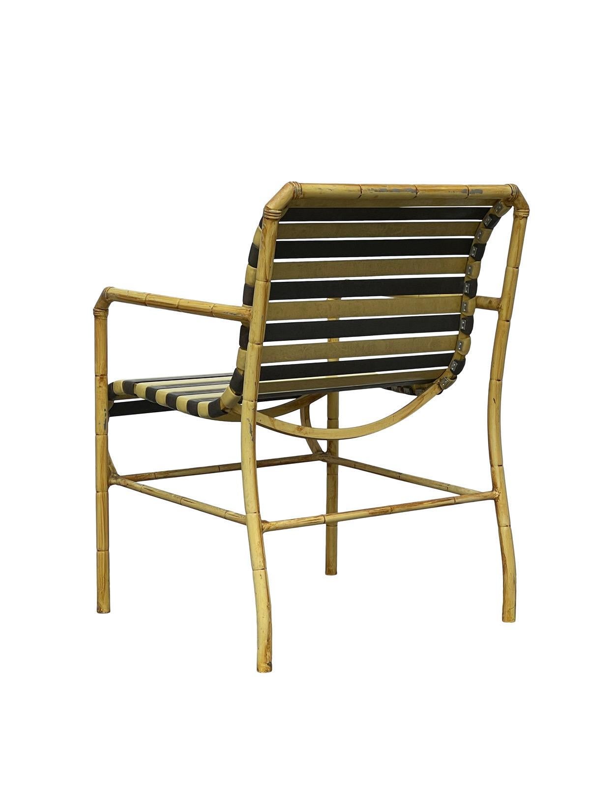 Late 20th Century 1970s Vintage Faux Bamboo Aluminum Yellow Hauser Pool Patio Dining Chairs For Sale