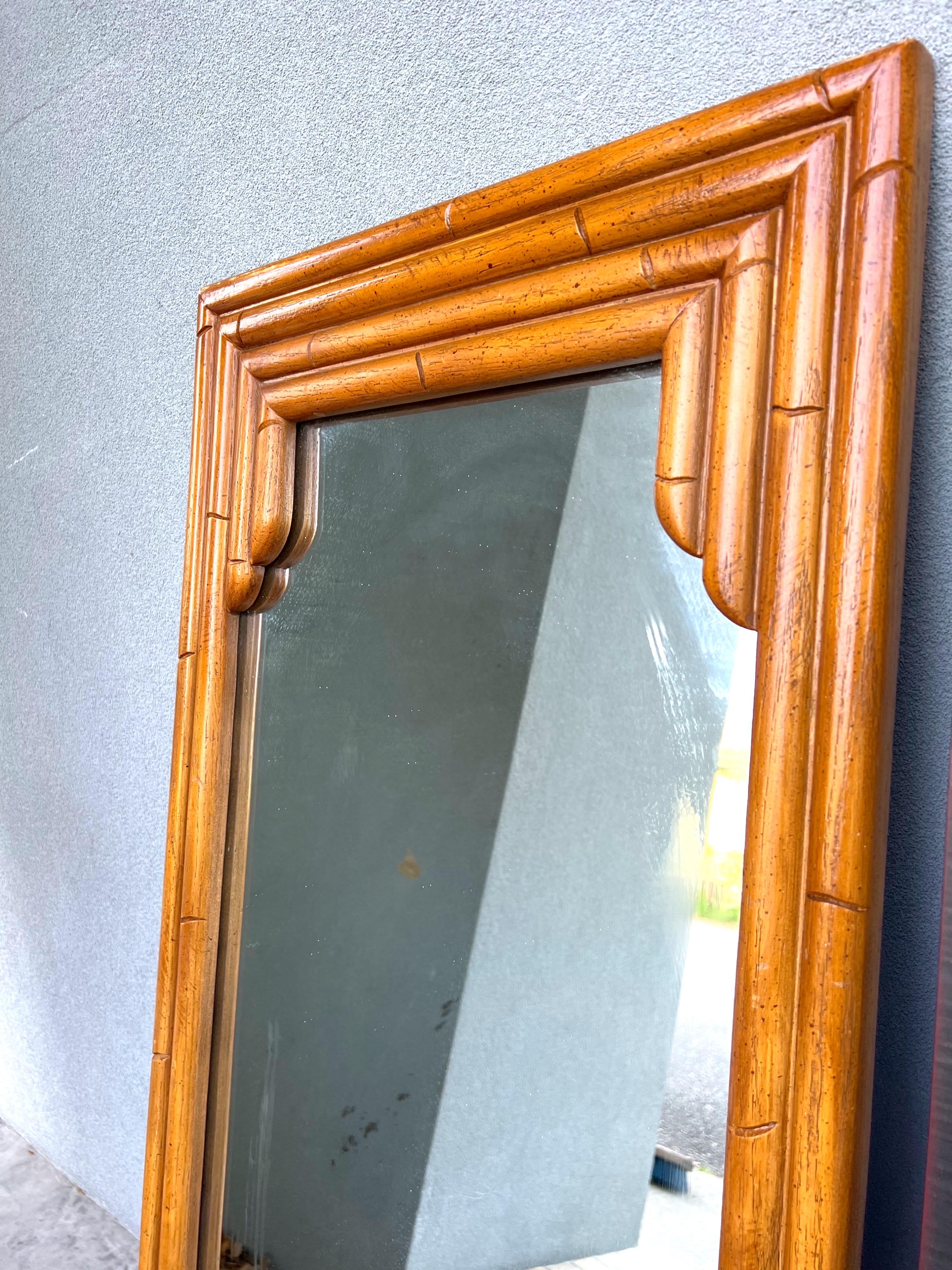 American 1970s Vintage Faux Bamboo Mirror in Natural Color For Sale