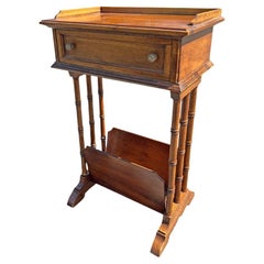 1970s Vintage Faux Bamboo Small Accent Table With Magazine Rack