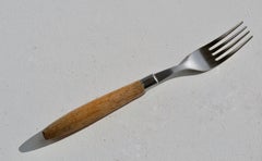 1970s Vintage Flatware Set in Stainless Steel and Turned Wood — 36 Pieces