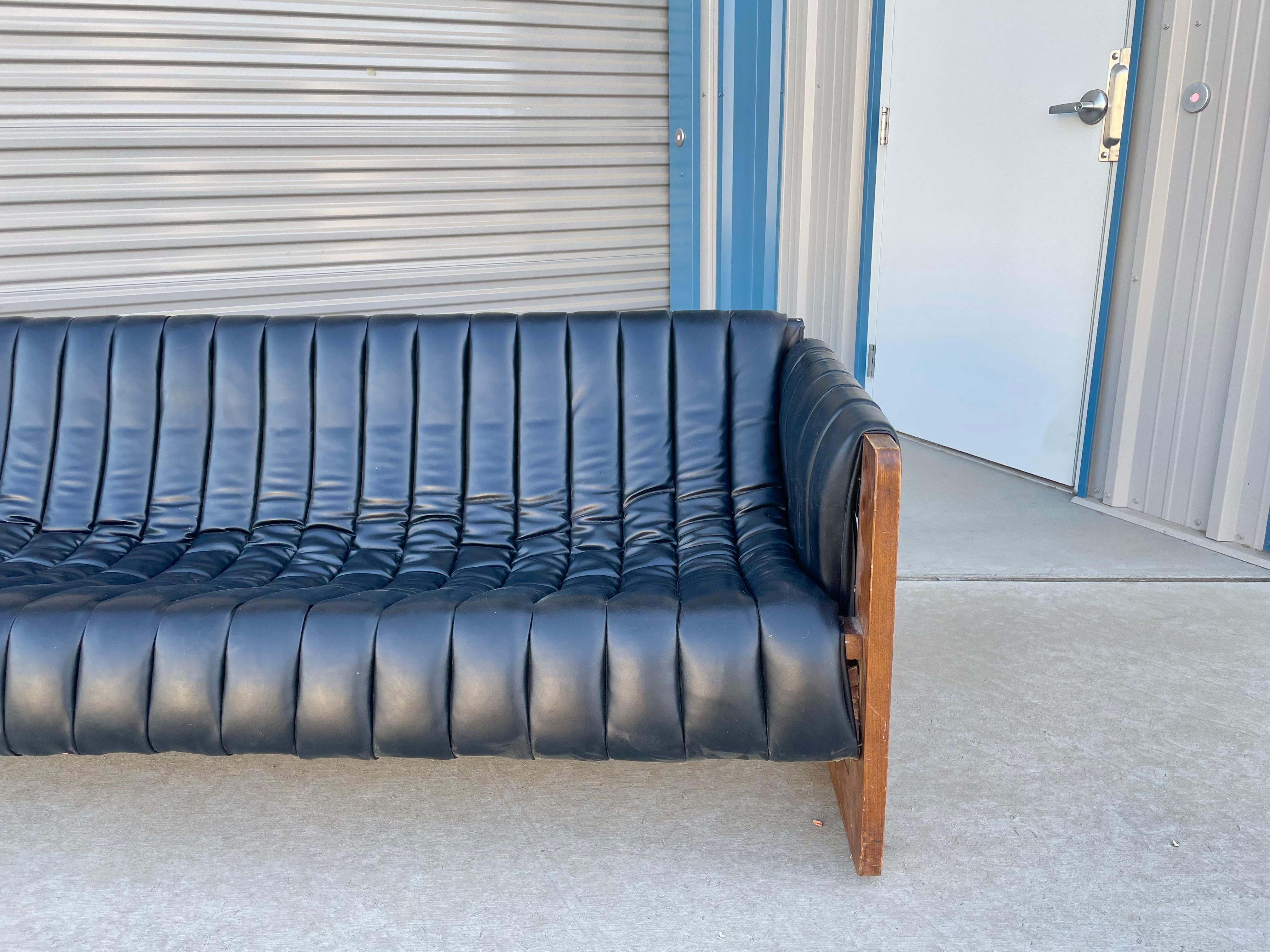 American 1970s Vintage Floating Leather Sofa For Sale