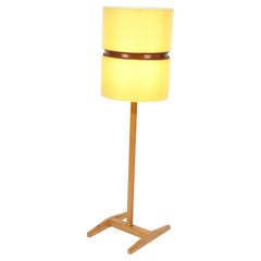 1970s Vintage Floor Lamp with Oak Wood Base and Crimped Lampshade