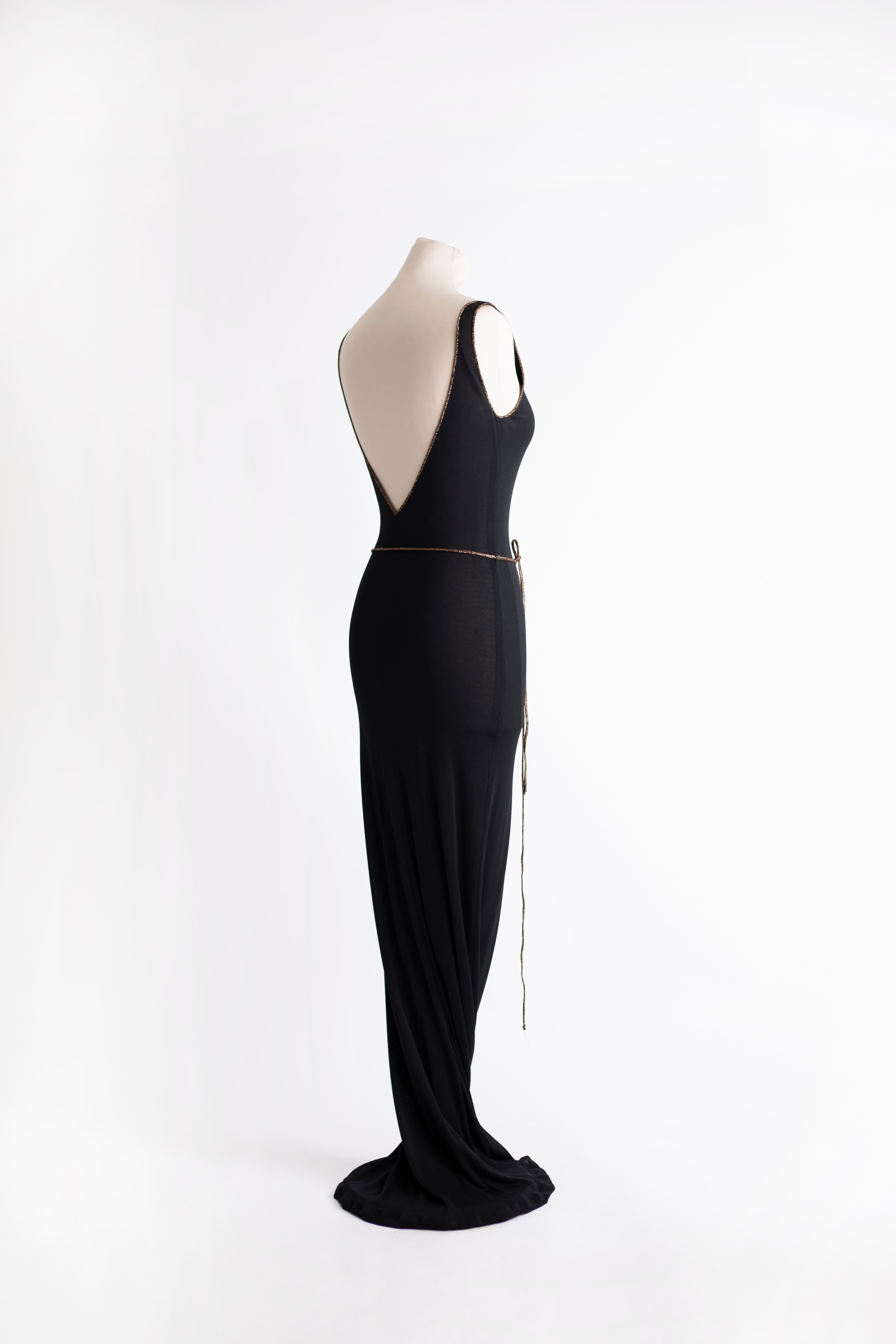 Robe noire fluide vintage des années 1970 en jersey transparent Excellent état - En vente à Milano, IT