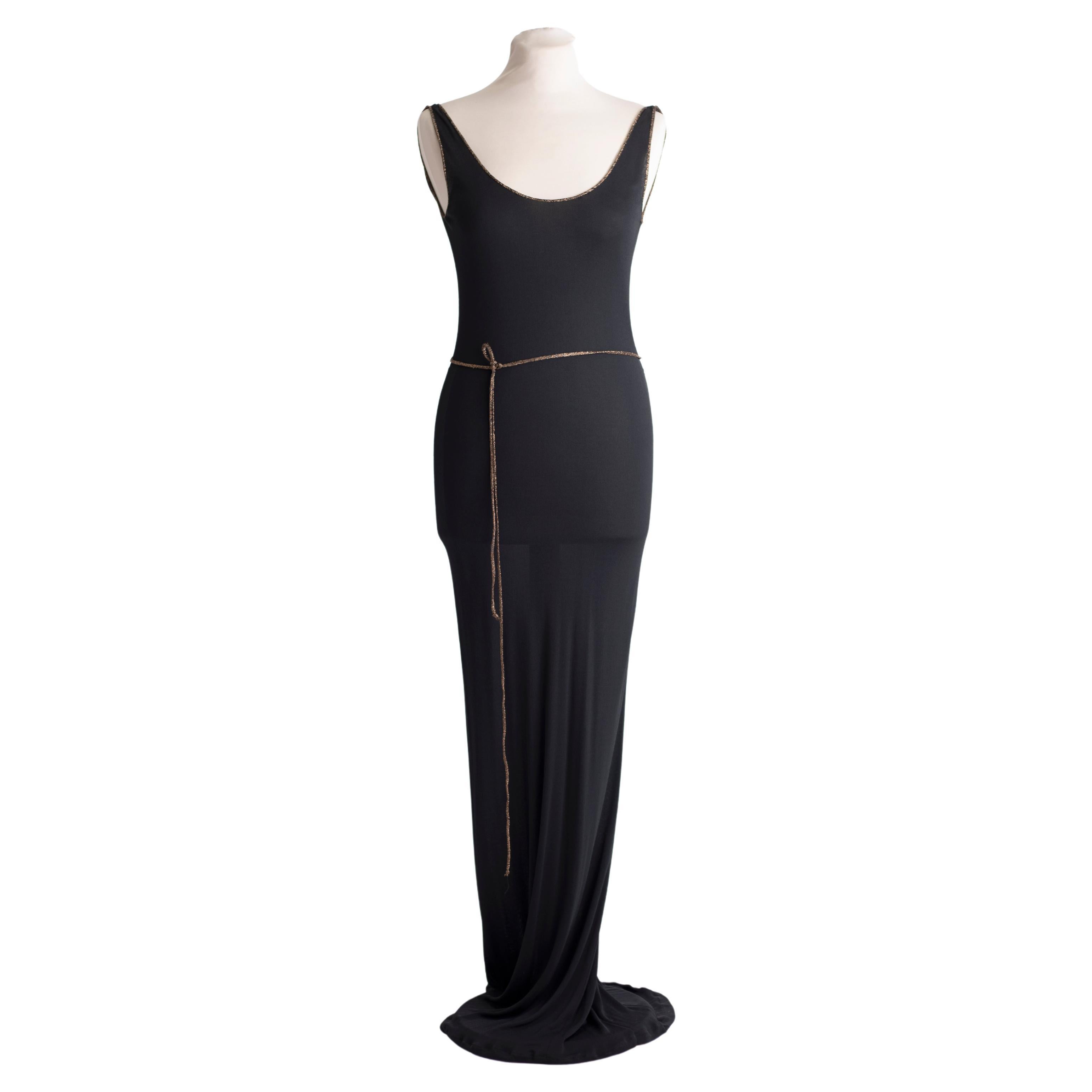 1970s Vintage fluid black dress in sheer jersey For Sale