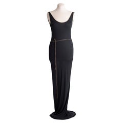 1970er Vintage schwarzes Kleid aus durchsichtigem Jersey