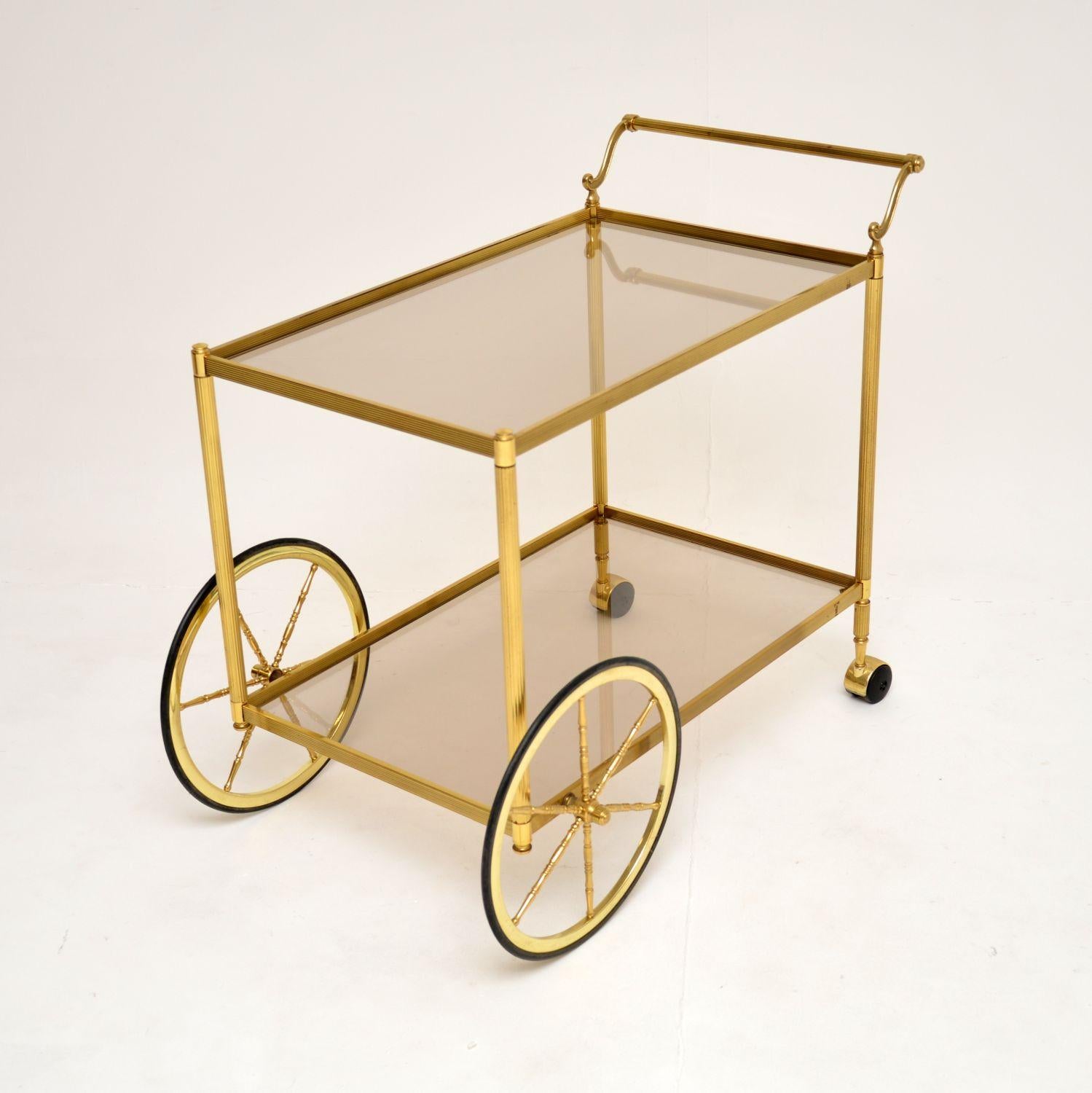 Mid-Century Modern 1970’s Vintage French Brass Drinks Trolley / Bar Cart For Sale