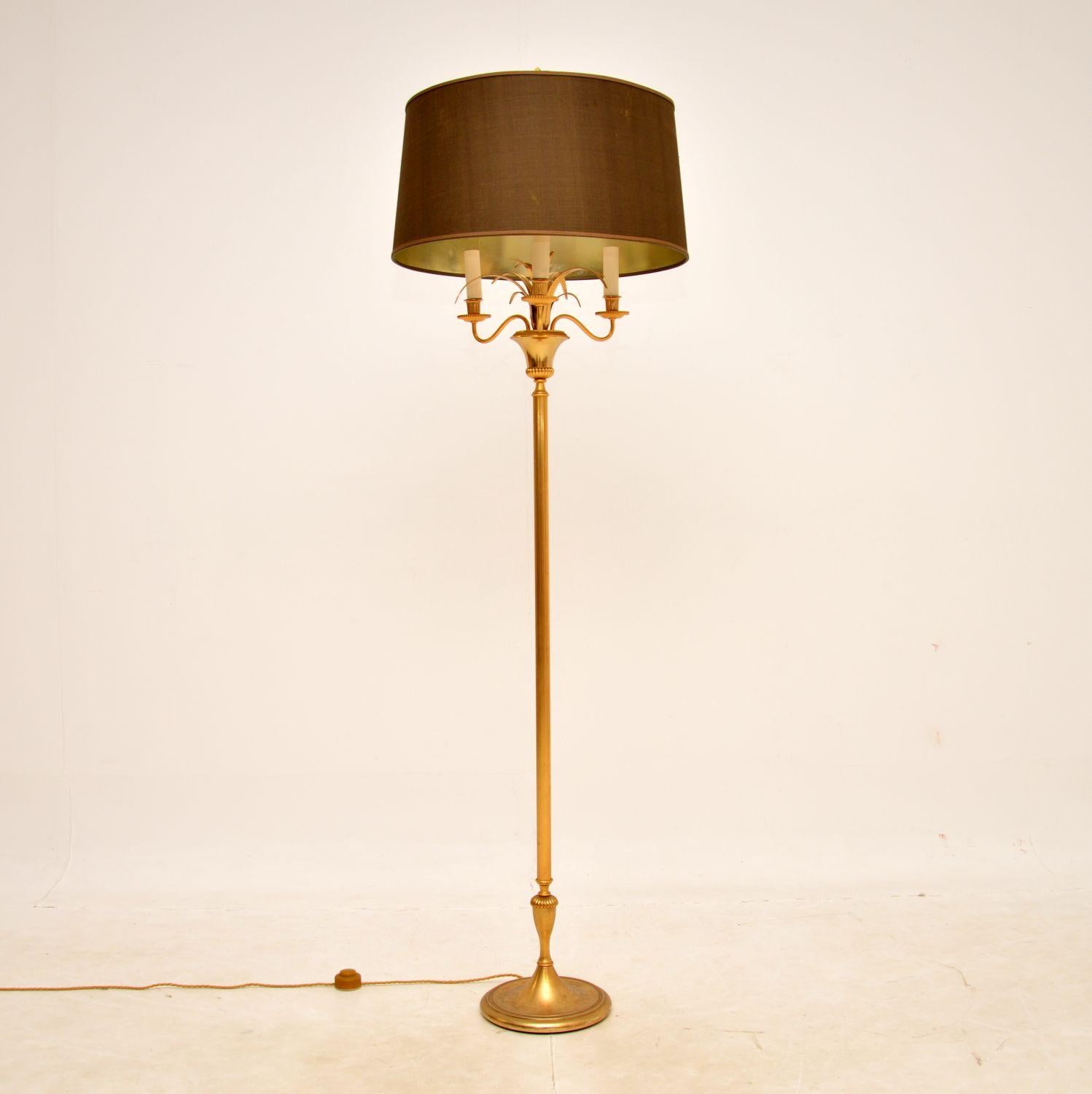Mid-Century Modern 1970s Vintage French Brass Floor Lamp For Sale