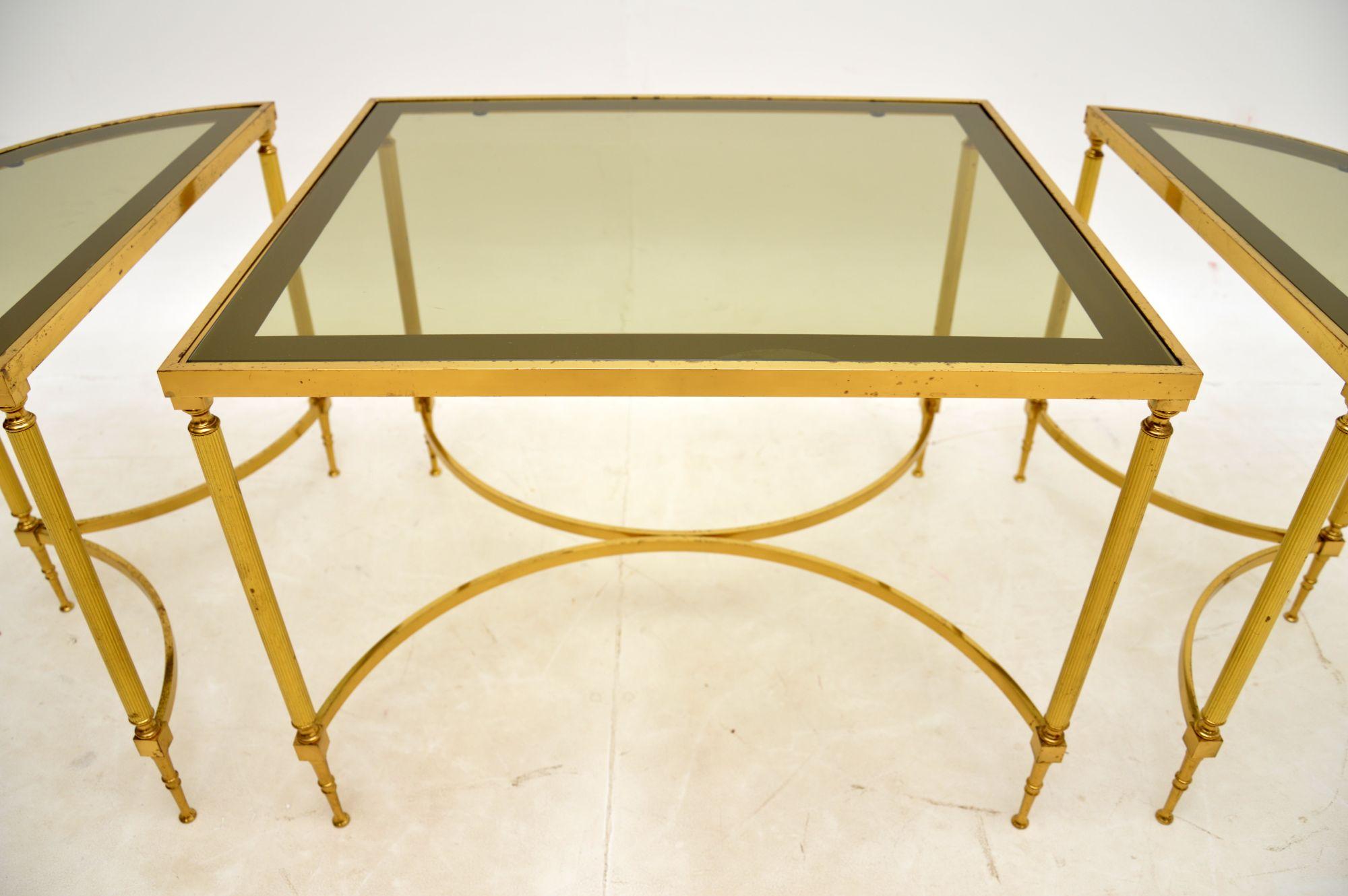 1970s Vintage French Brass & Glass Coffee Table / Side Tables For Sale 5
