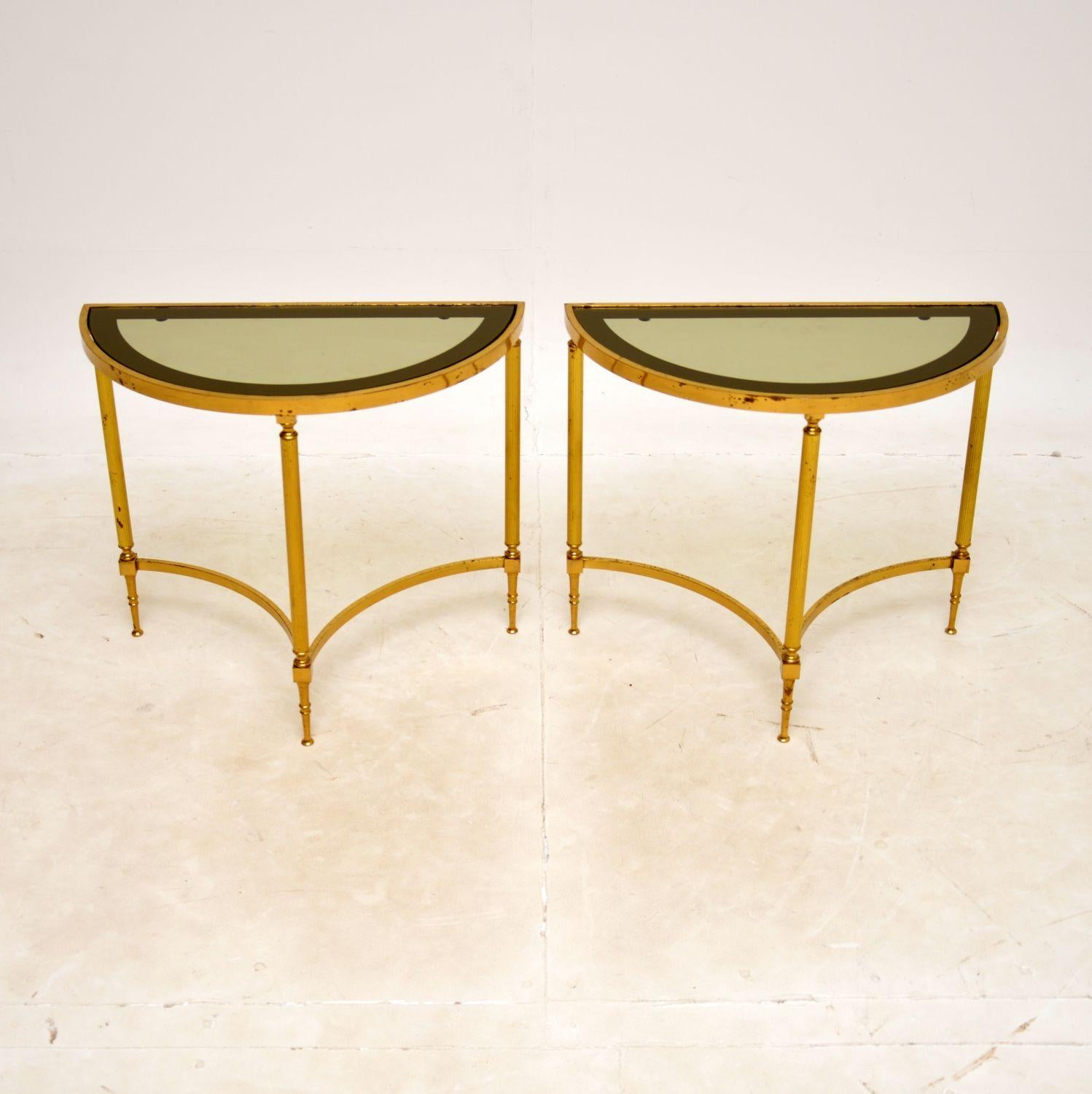 Mid-Century Modern 1970s Vintage French Brass & Glass Coffee Table / Side Tables For Sale