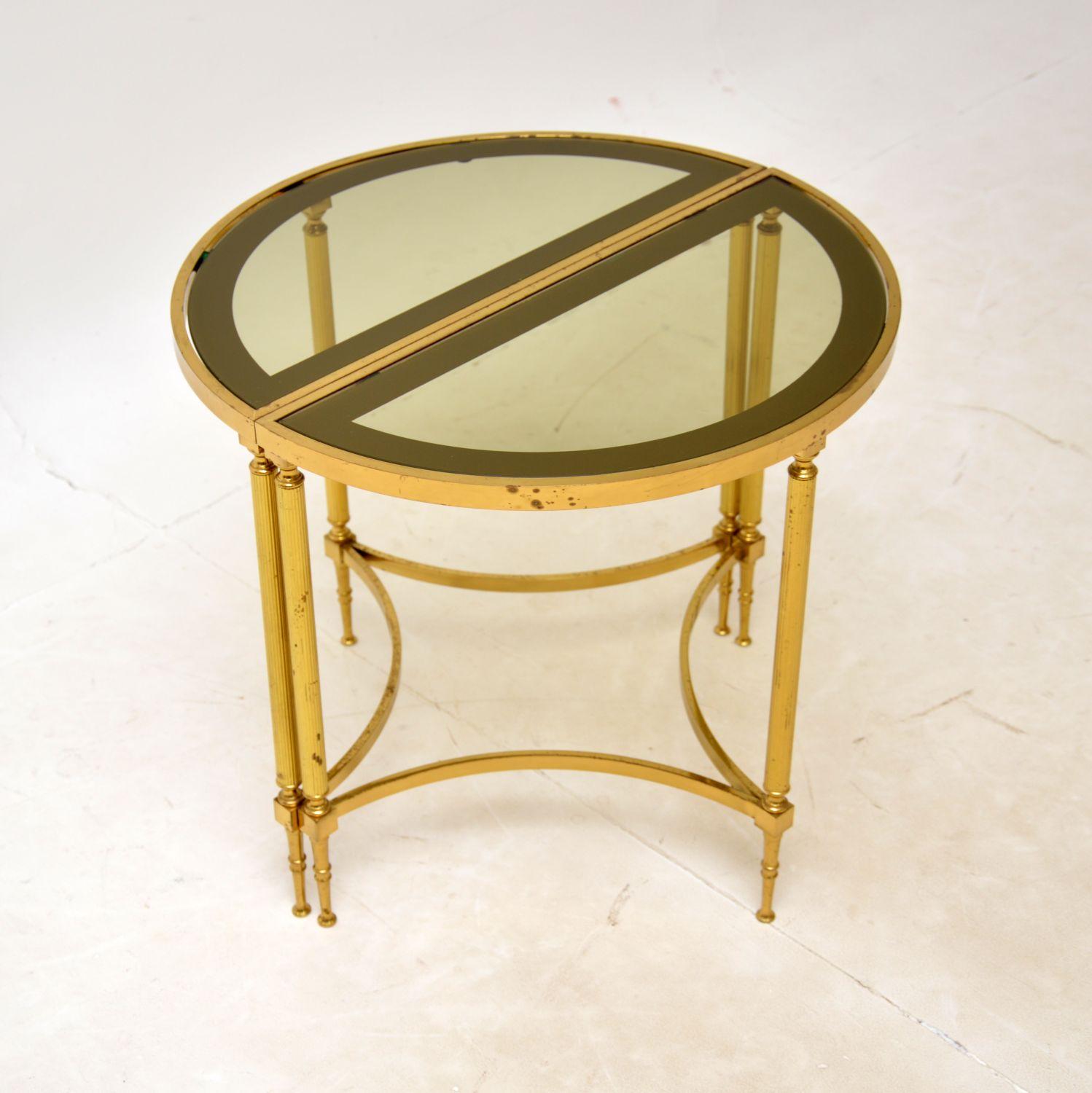 Late 20th Century 1970s Vintage French Brass & Glass Coffee Table / Side Tables For Sale