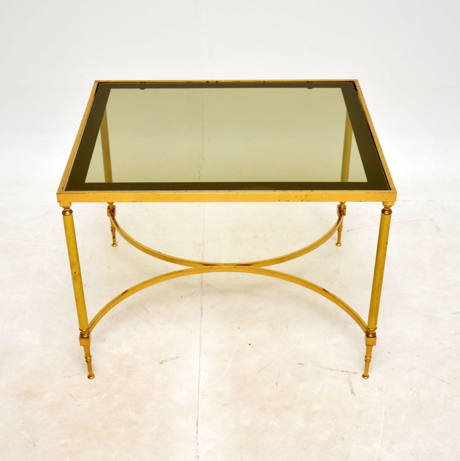 1970s Vintage French Brass & Glass Coffee Table / Side Tables For Sale 1