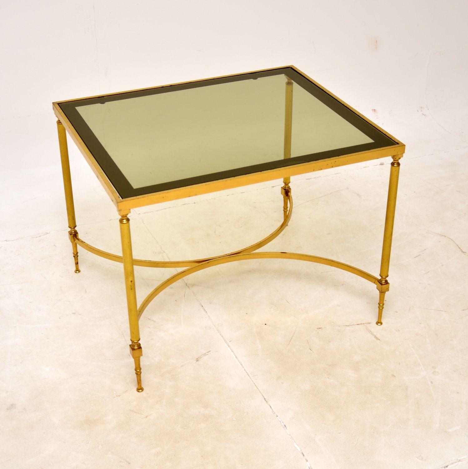 1970s Vintage French Brass & Glass Coffee Table / Side Tables For Sale 2