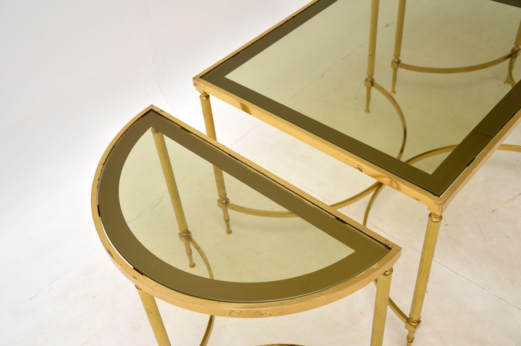 1970s Vintage French Brass & Glass Coffee Table / Side Tables For Sale 3