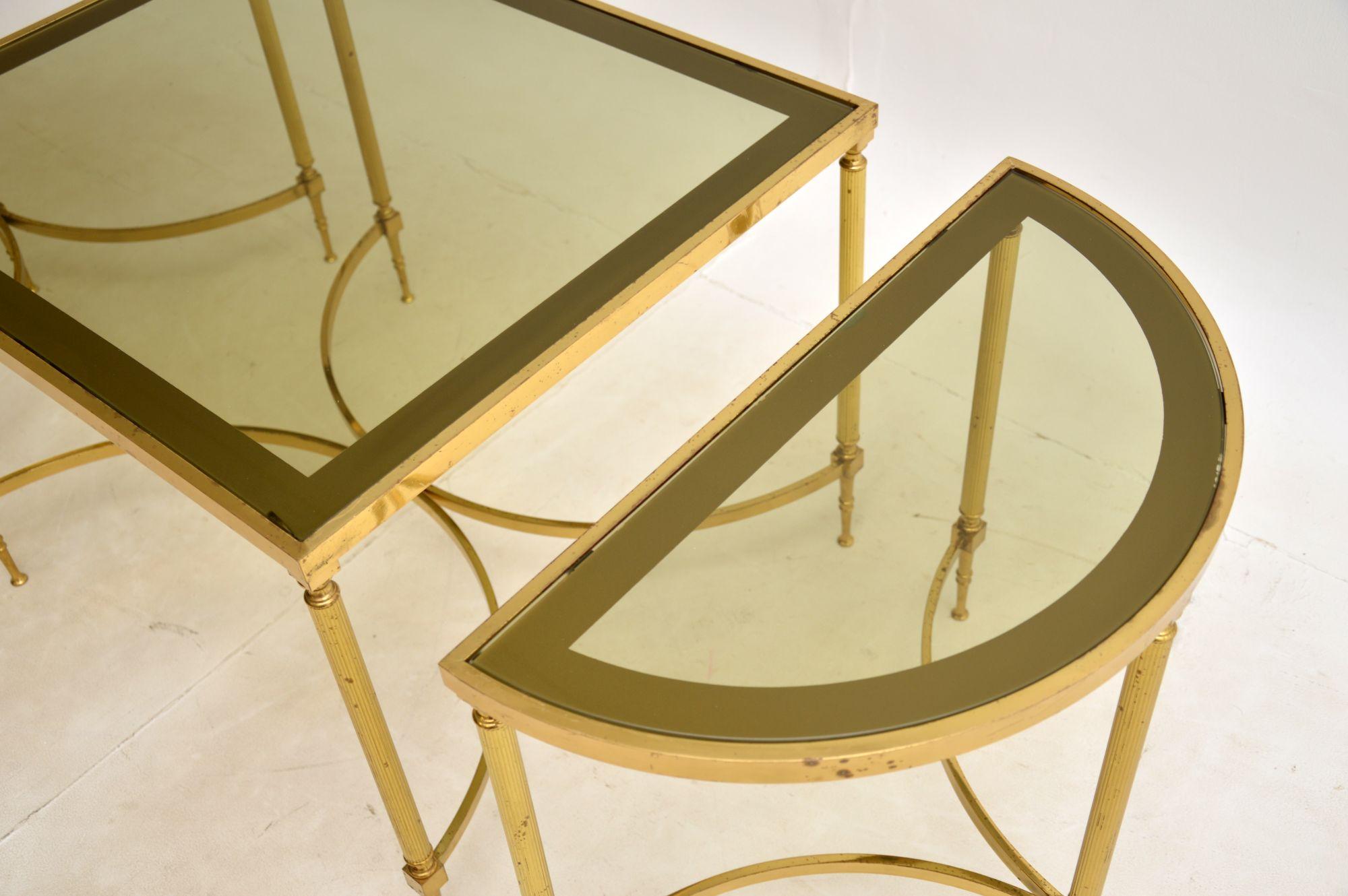 1970s Vintage French Brass & Glass Coffee Table / Side Tables For Sale 4
