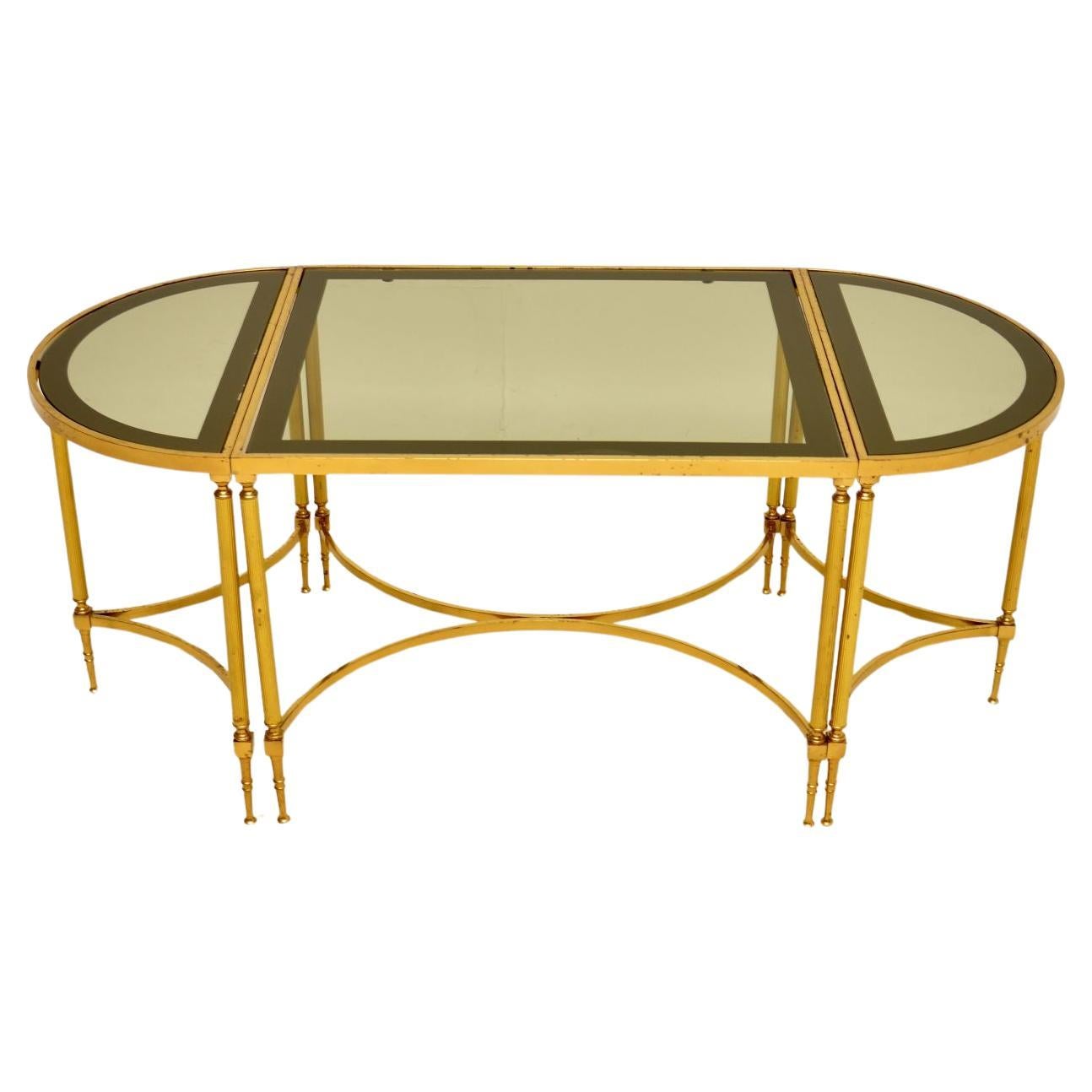 1970s Vintage French Brass & Glass Coffee Table / Side Tables For Sale