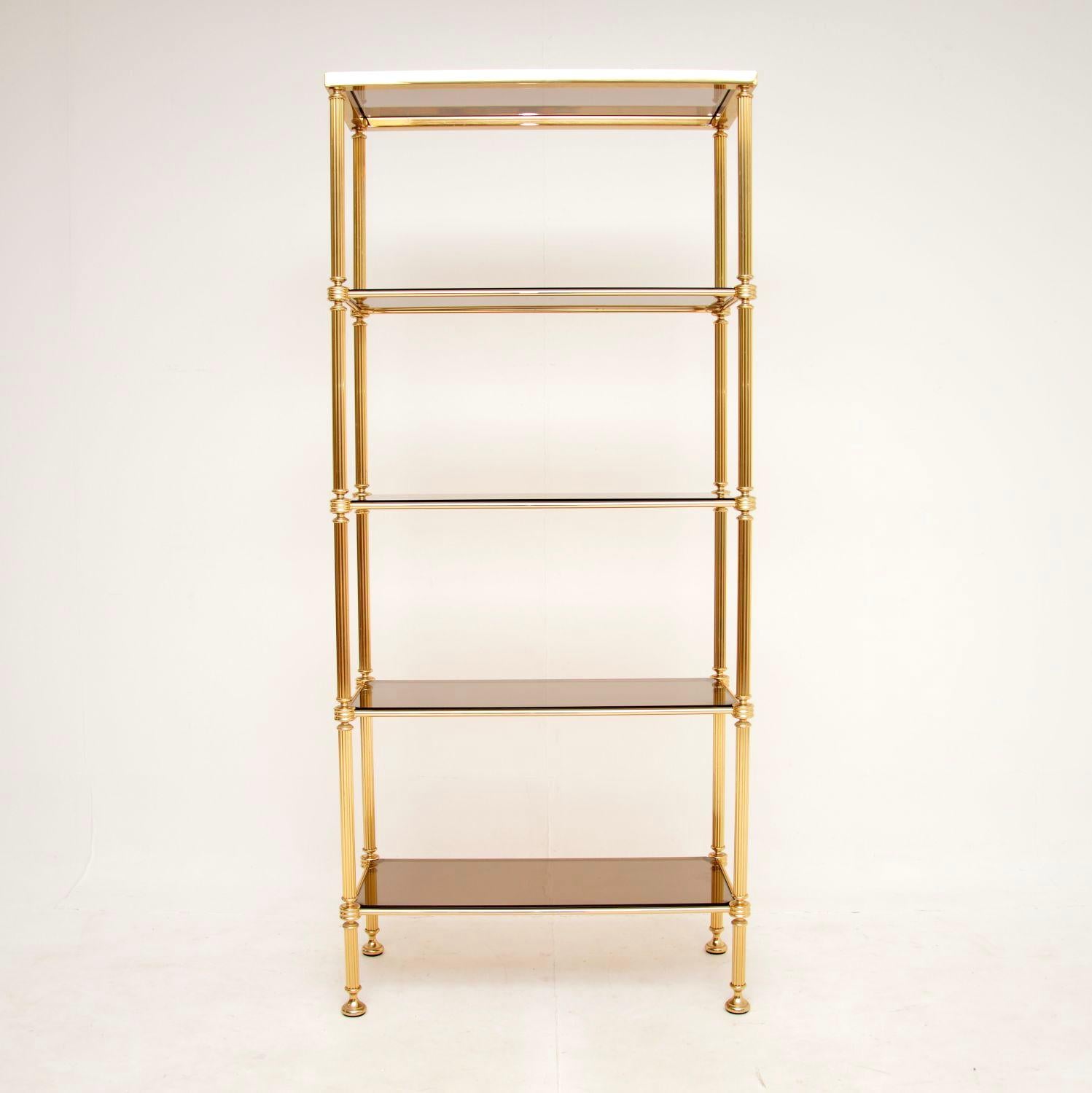 Mid-Century Modern 1970's Vintage French Brass & Glass Etagere Bookshelf / Display Cabinet