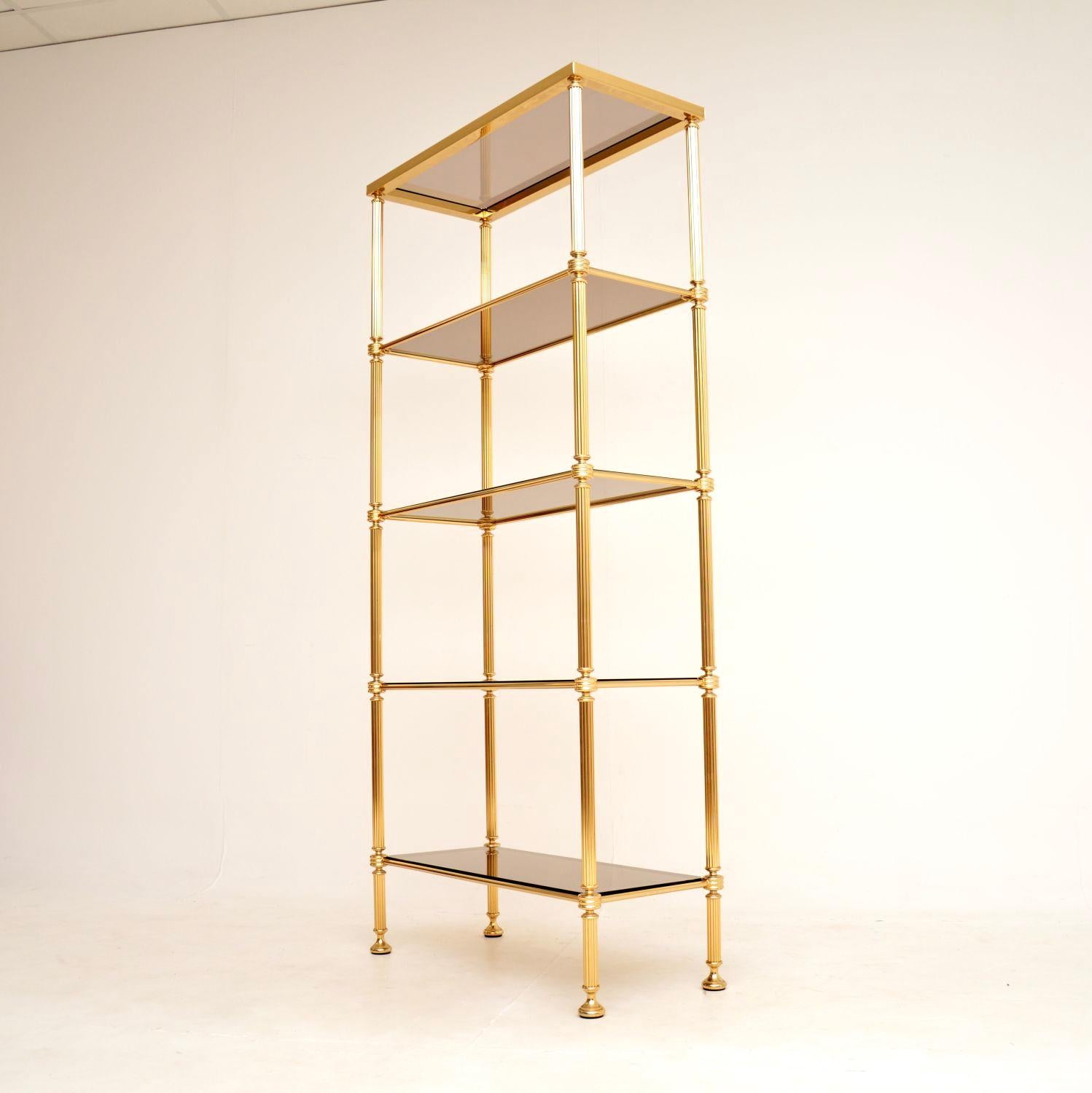 1970's Vintage French Brass & Glass Etagere Bookshelf / Display Cabinet In Good Condition In London, GB