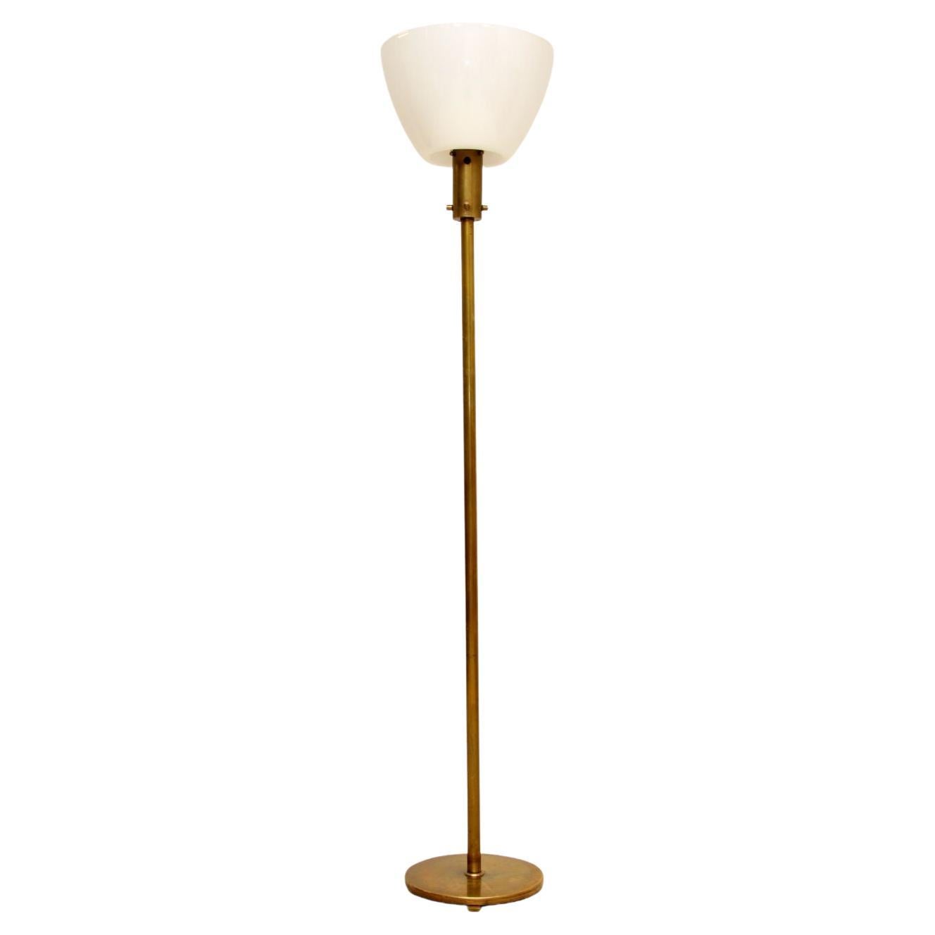 1970s Vintage French Brass & Glass Floor Lamp