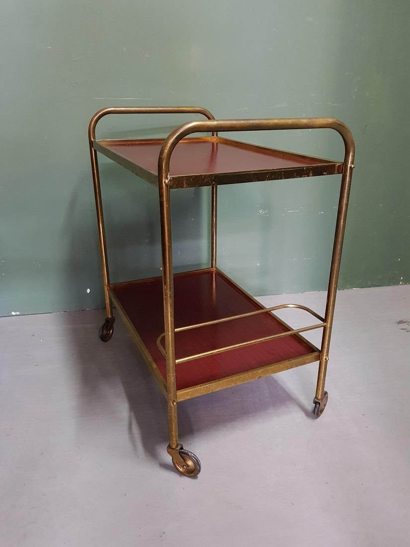 1970s Vintage French Brass Serving Cart or Trolley In Good Condition For Sale In Raalte, NL