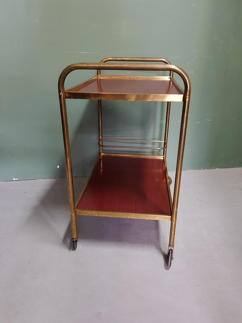 Late 20th Century 1970s Vintage French Brass Serving Cart or Trolley For Sale