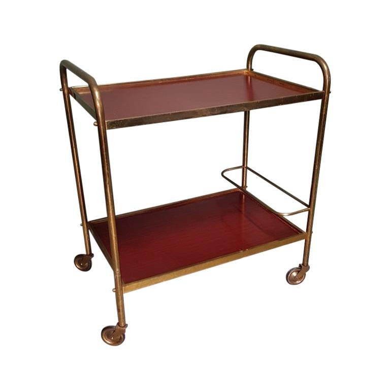 1970s Vintage French Brass Serving Cart or Trolley For Sale