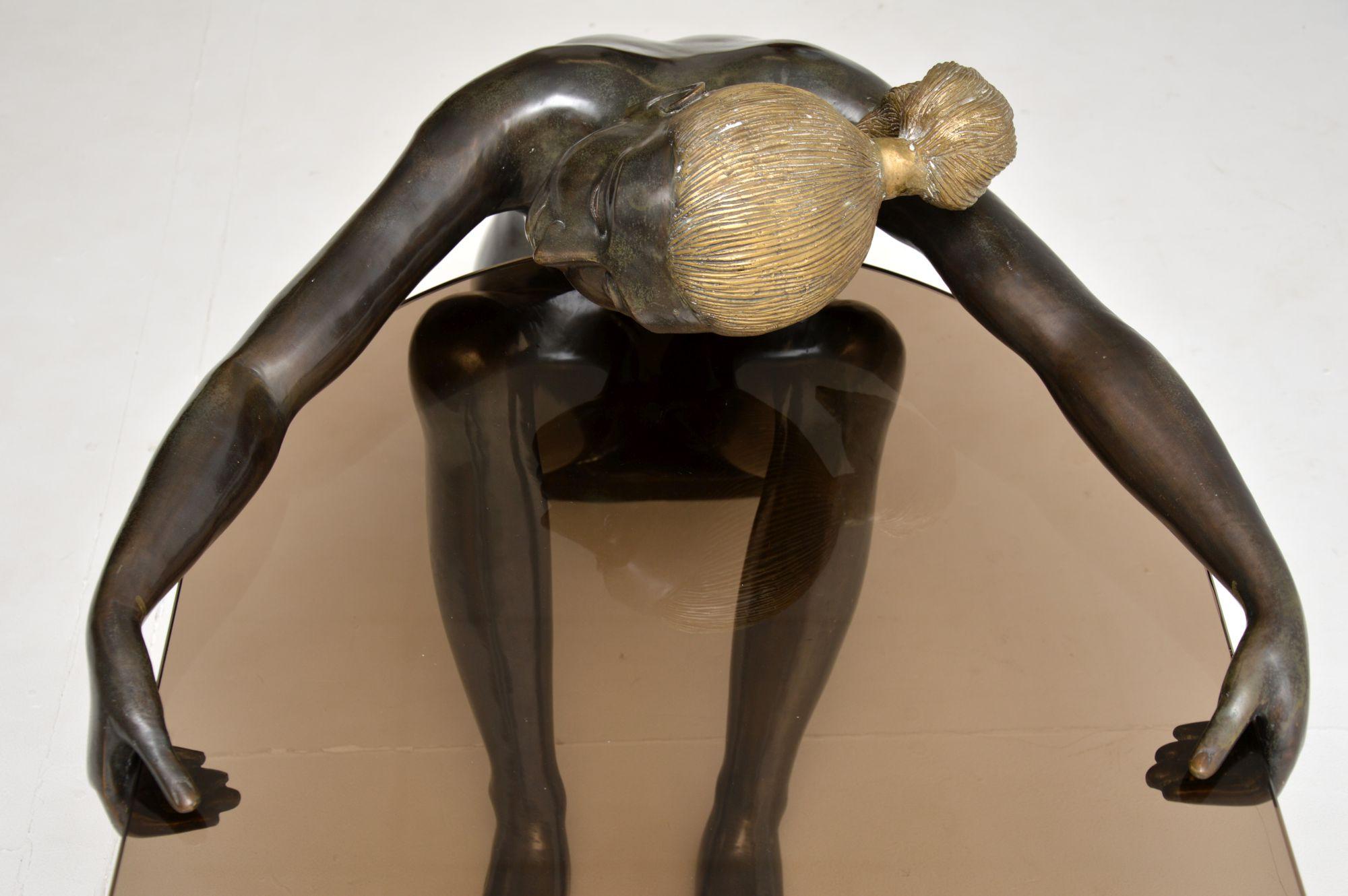 1970's Vintage French Bronze Nude Sculpture Coffee Table 2