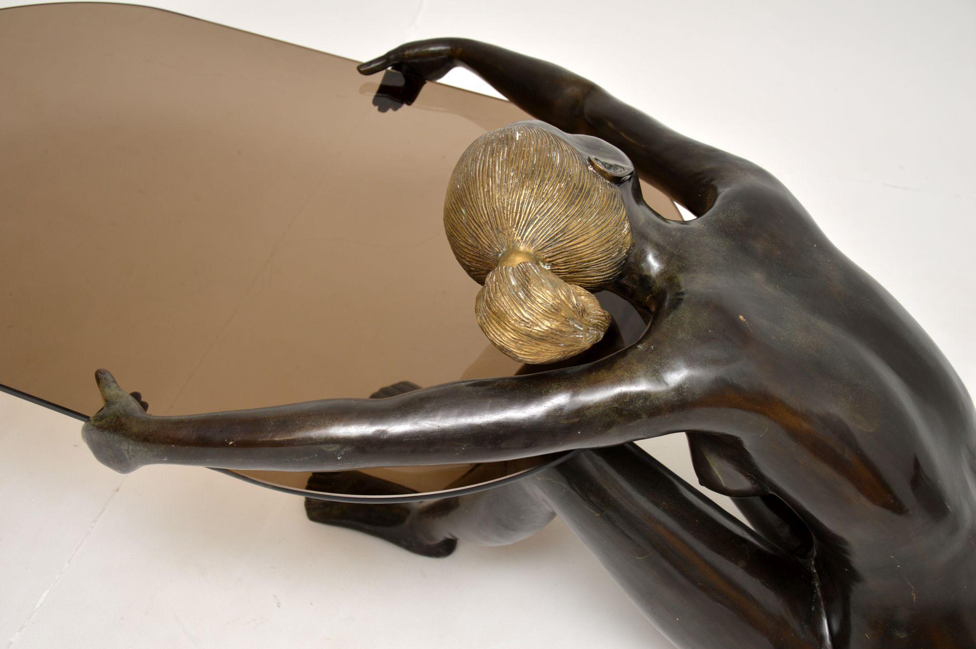 1970's Vintage French Bronze Nude Sculpture Coffee Table 5