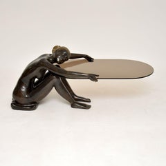 1970's Vintage French Bronze Nude Sculpture Coffee Table