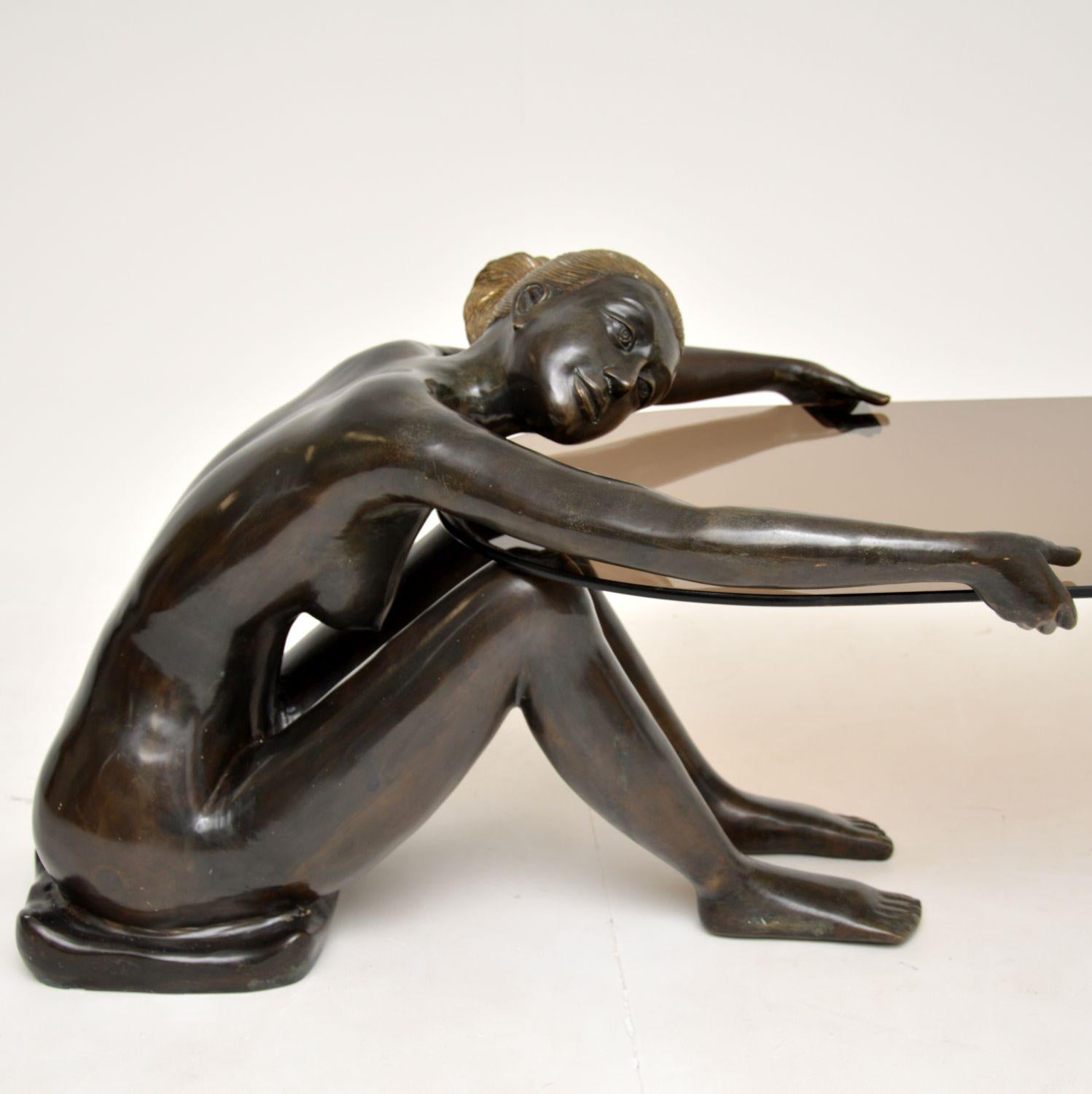 1970's Vintage French Bronze Nude Sculpture Coffee Table In Good Condition In London, GB