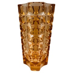 1970s Vintage French Faceted Geometric Luminarc Pink Glass Vase by J.G. Durand