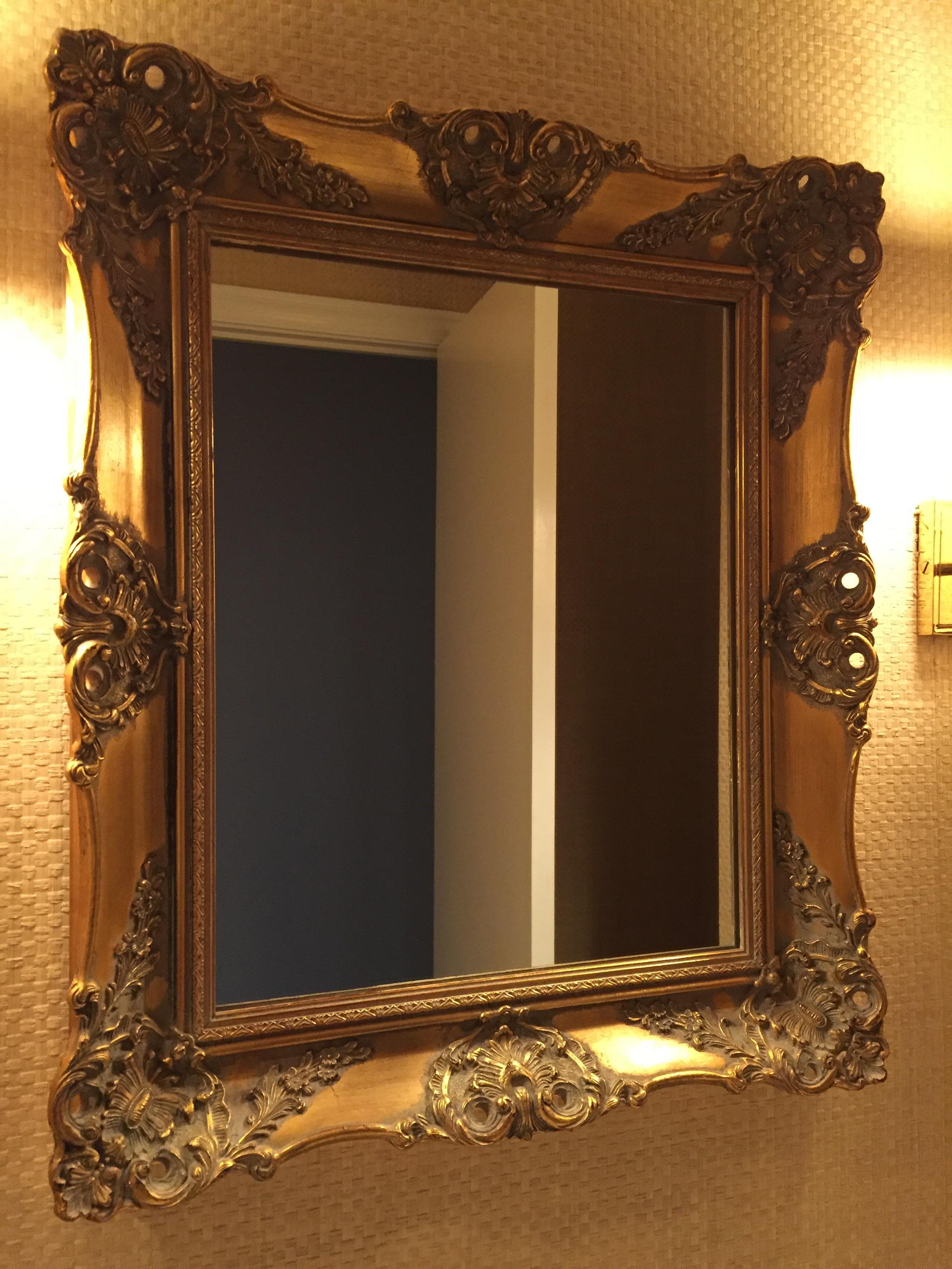 Hand-Carved Vintage French Gilded Gold Framed Wall Mirror For Sale