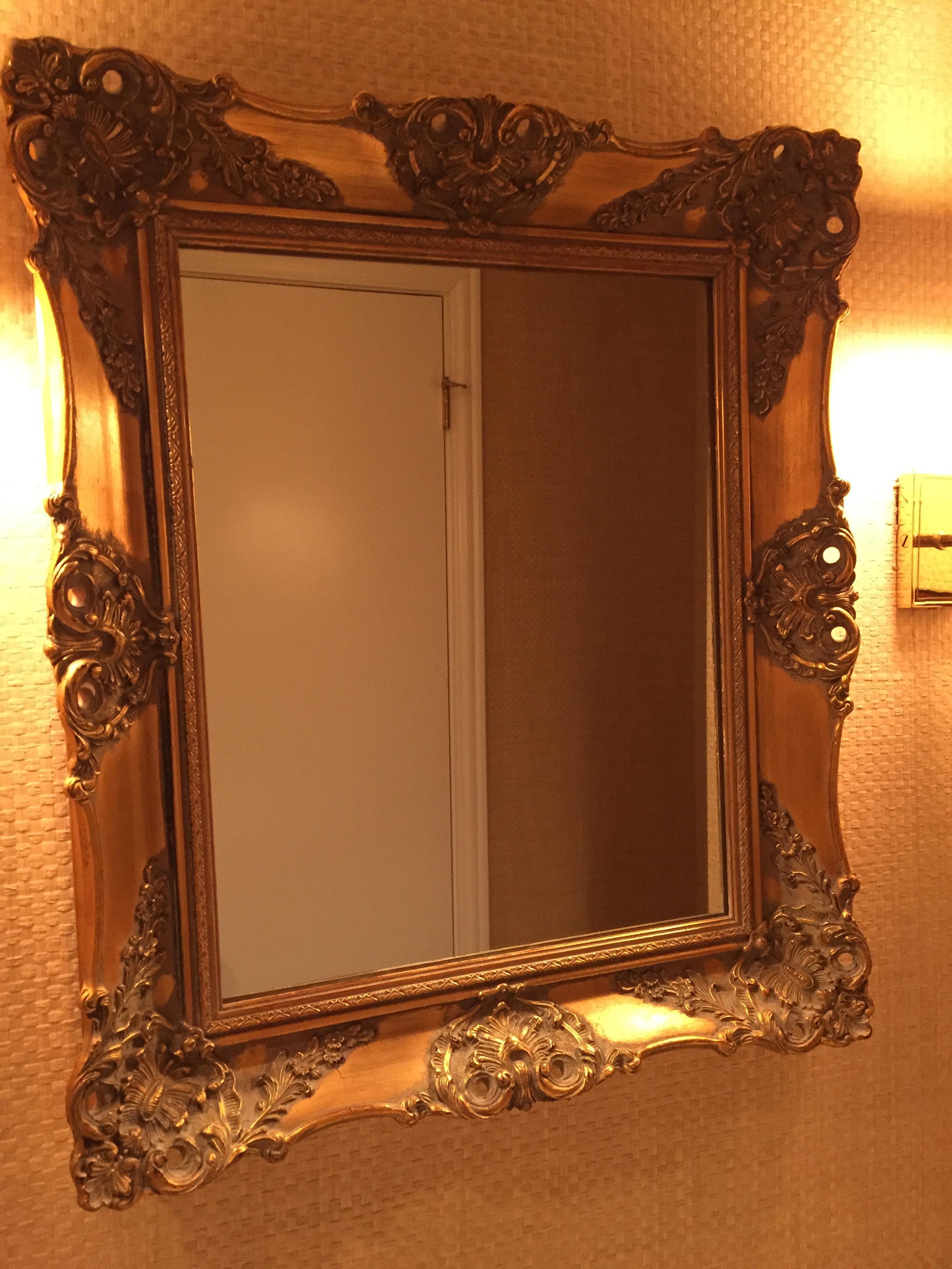 Vintage French Gilded Gold Framed Wall Mirror In Good Condition For Sale In Chicago, IL