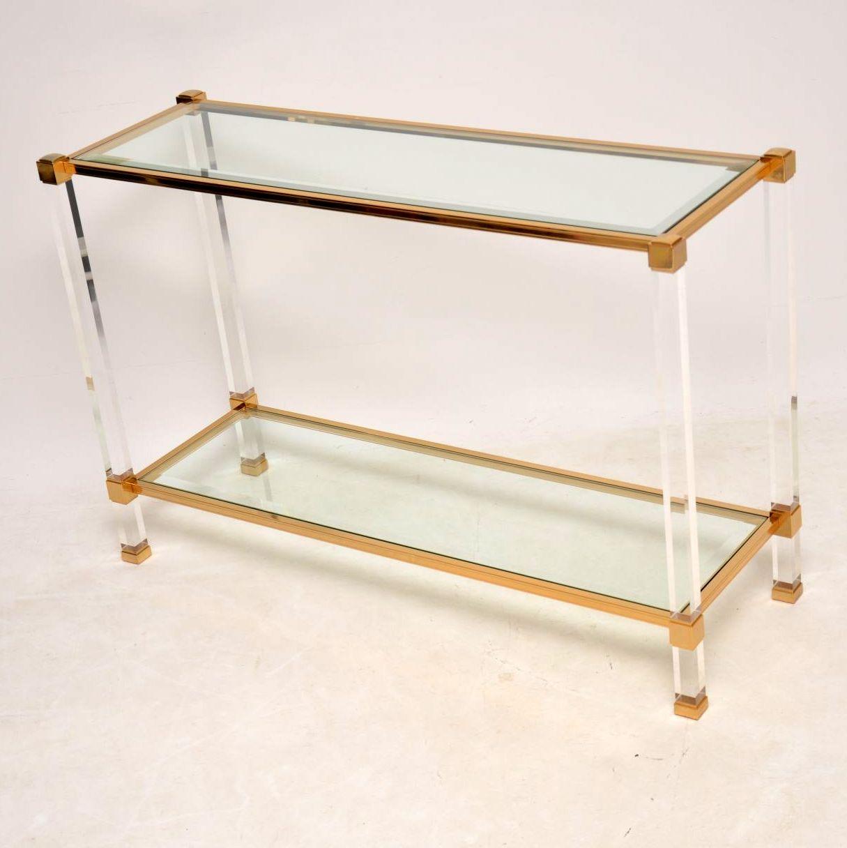 Late 20th Century 1970s Vintage French Glass, Lucite and Brass Console Table