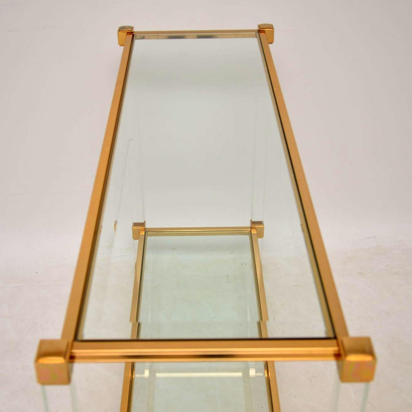 1970s Vintage French Glass, Lucite and Brass Console Table 1
