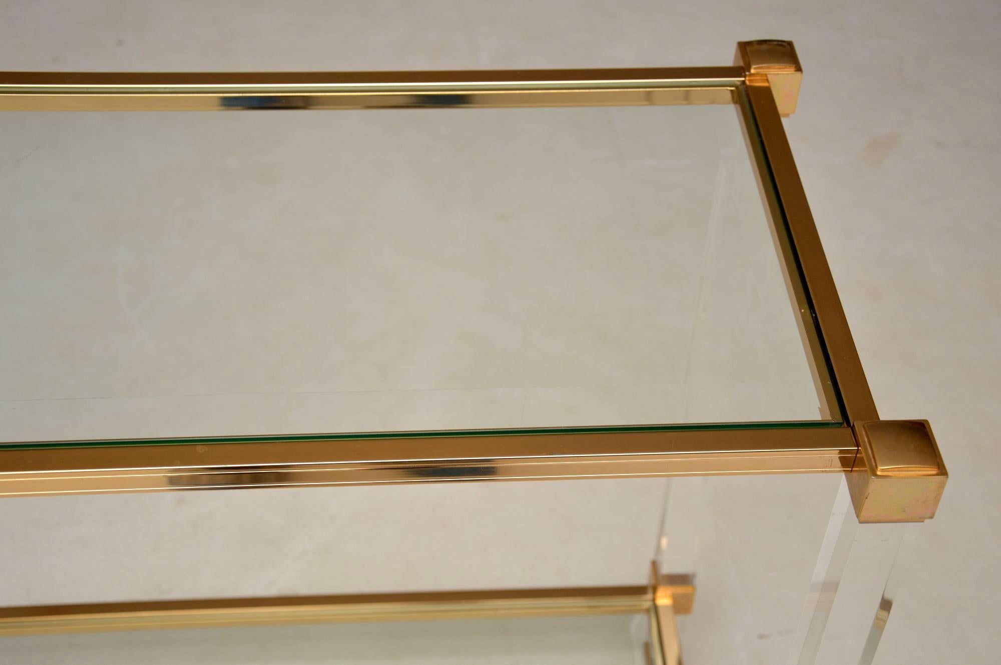 1970s Vintage French Glass, Lucite and Brass Console Table 3