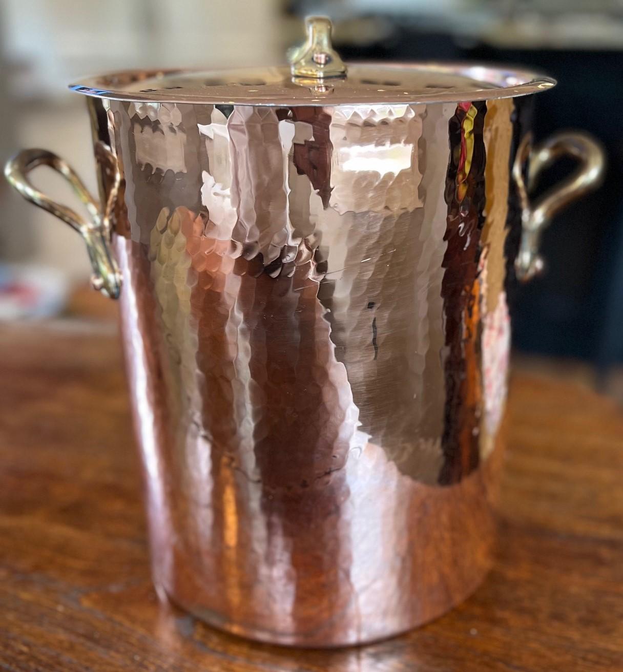 Late 20th Century 1970's Vintage French Made Hammered Lidded Copper Stockpot for Sur La Table