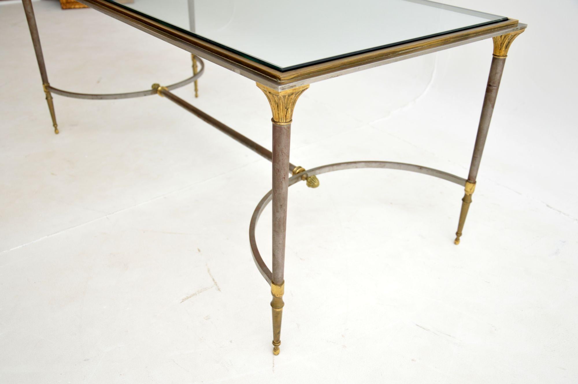 1970's Vintage French Steel & Brass Coffee Table For Sale 5
