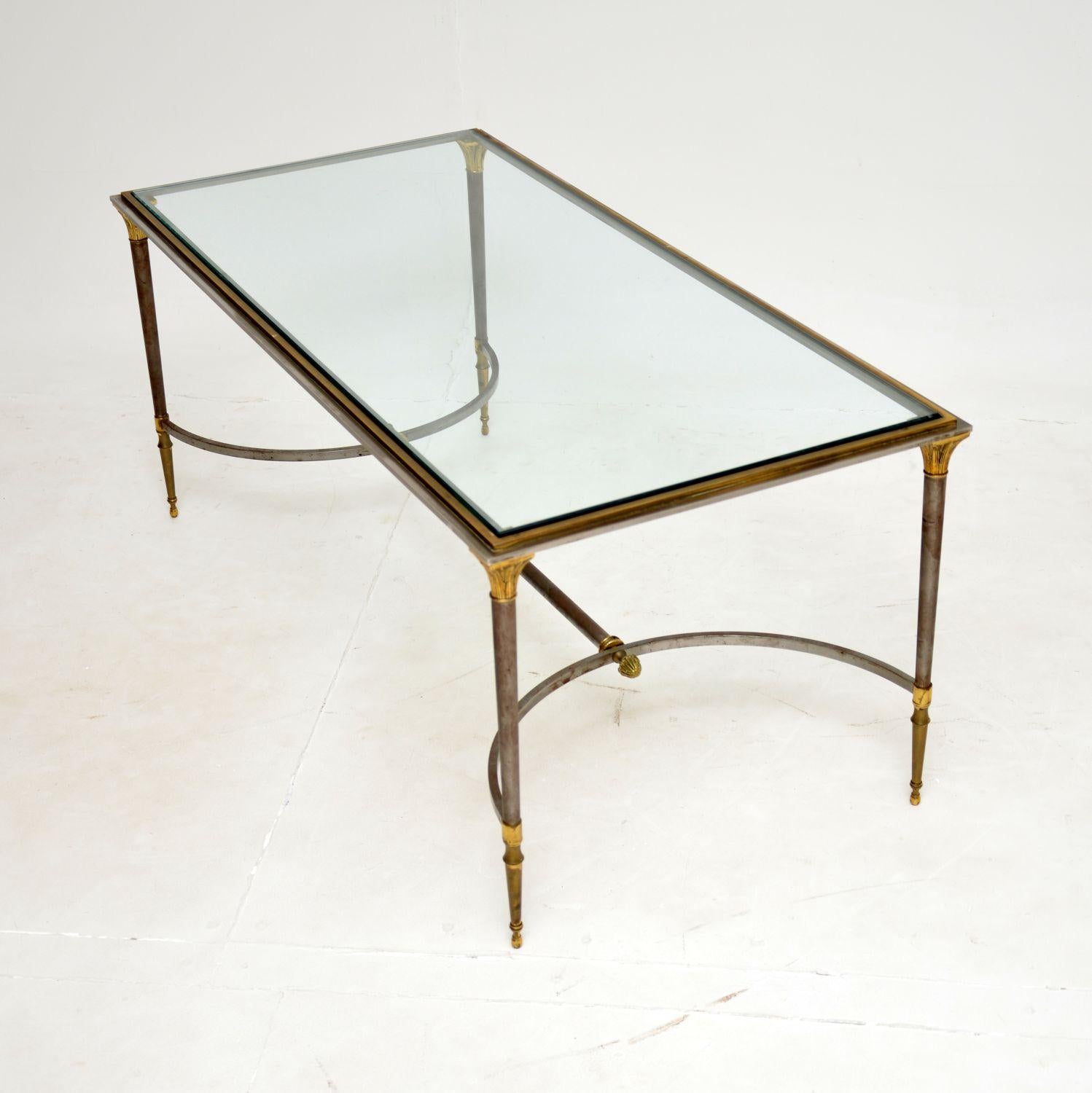 1970's Vintage French Steel & Brass Coffee Table In Good Condition For Sale In London, GB