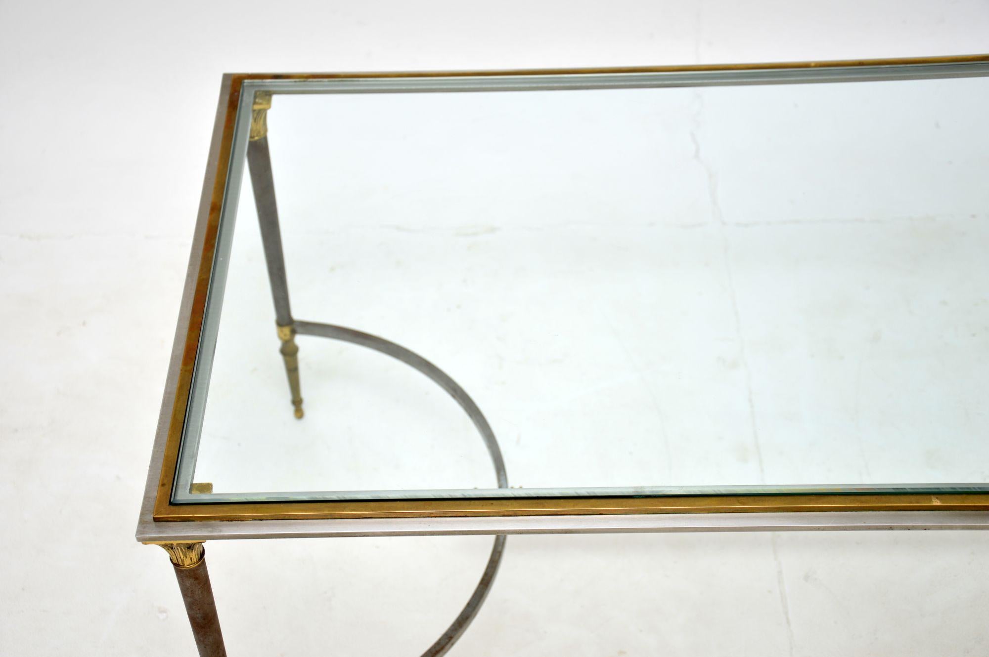 1970's Vintage French Steel & Brass Coffee Table For Sale 1