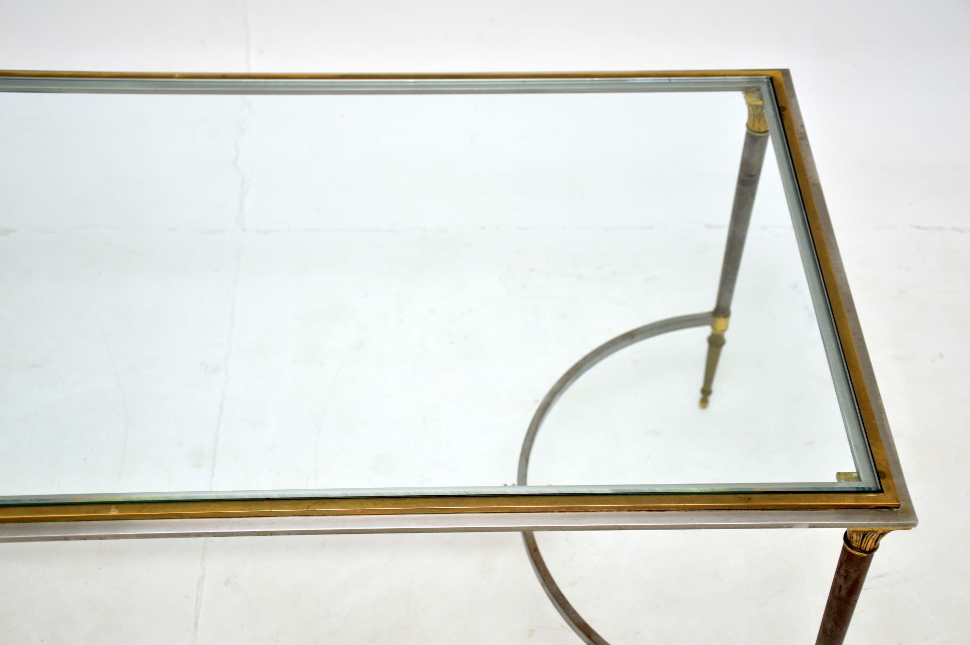 1970's Vintage French Steel & Brass Coffee Table For Sale 2