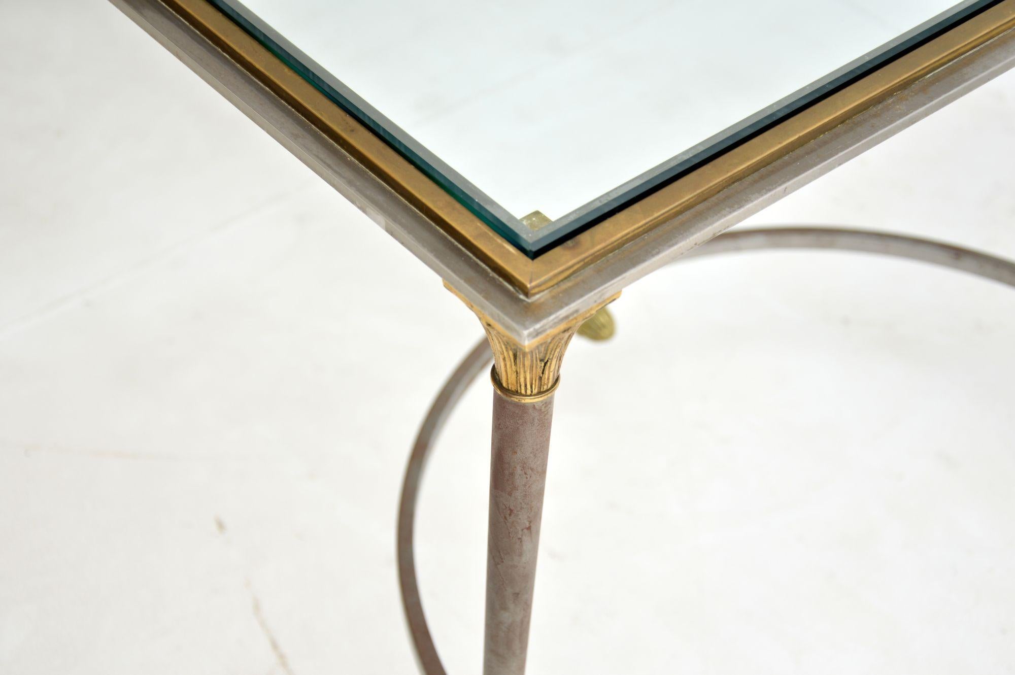 1970's Vintage French Steel & Brass Coffee Table 4