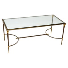 1970's Vintage French Steel & Brass Coffee Table