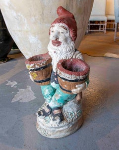1970s Vintage Garden Gnome Figure with Polychrome Terracotta Planters