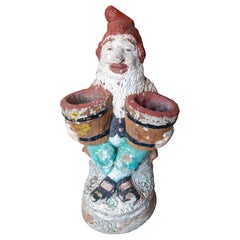 1970s Vintage Garden Gnome Figure with Polychrome Terracotta Planters