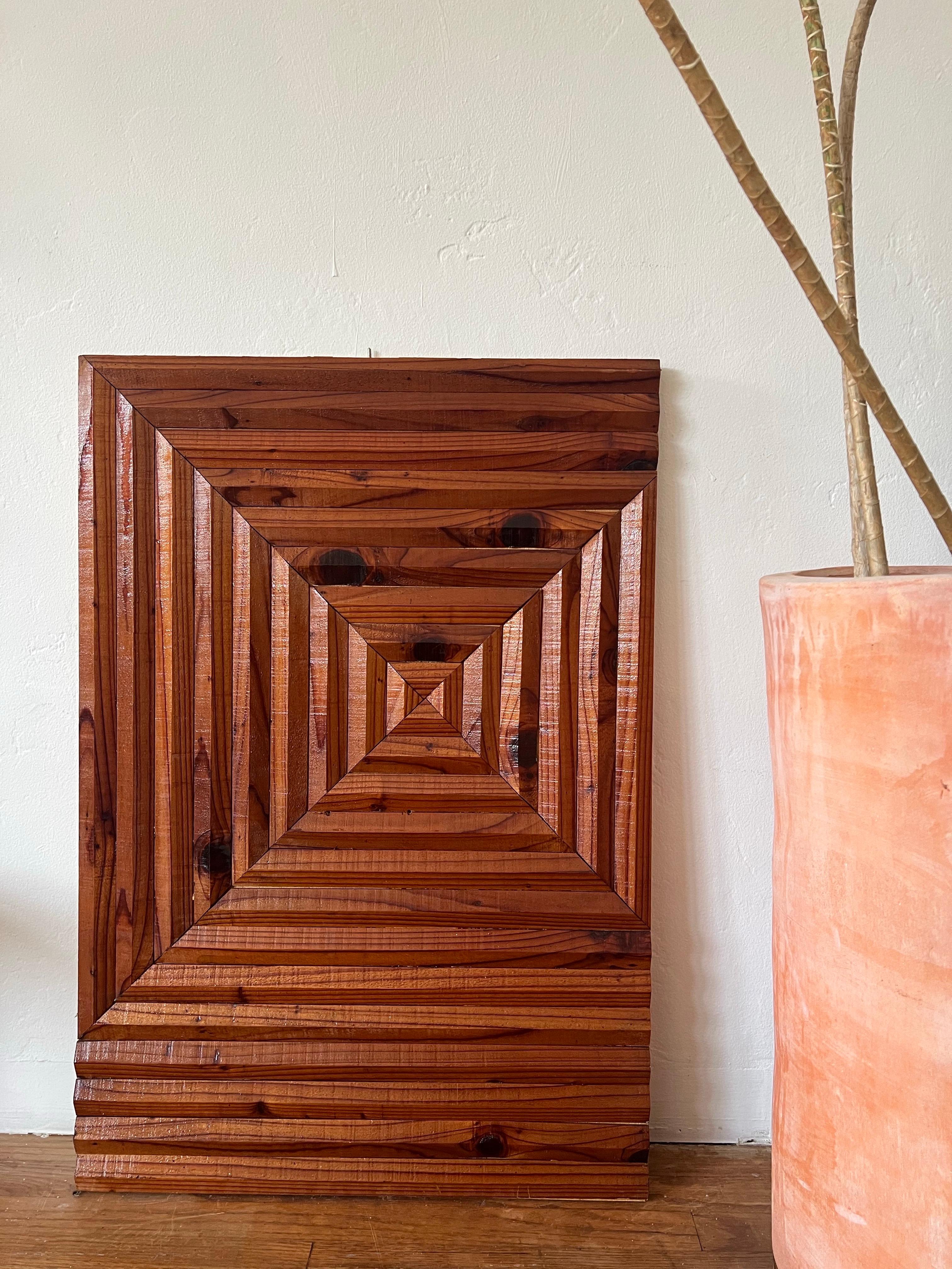 1970s Vintage Geometric Wood Wall Sculpture, Brutalist Relief Panel For Sale 1