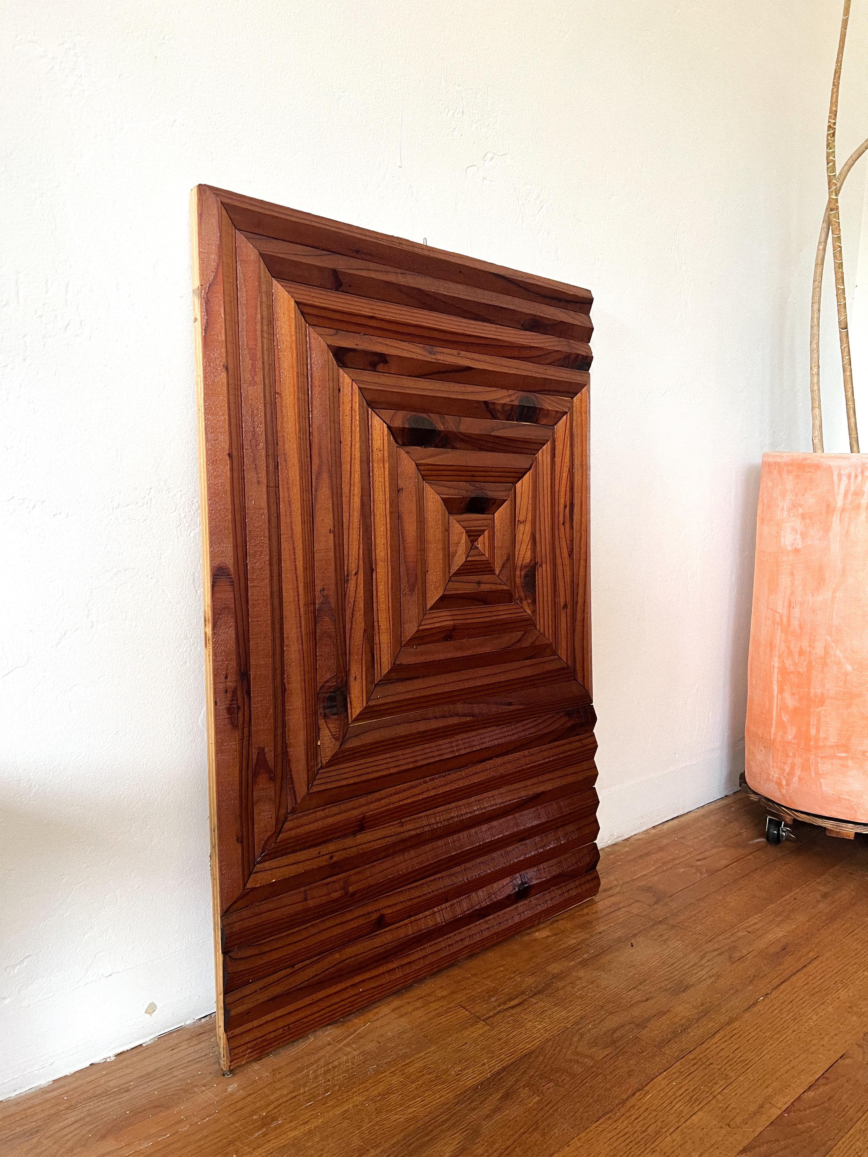 1970s Vintage Geometric Wood Wall Sculpture, Brutalist Relief Panel For Sale 3
