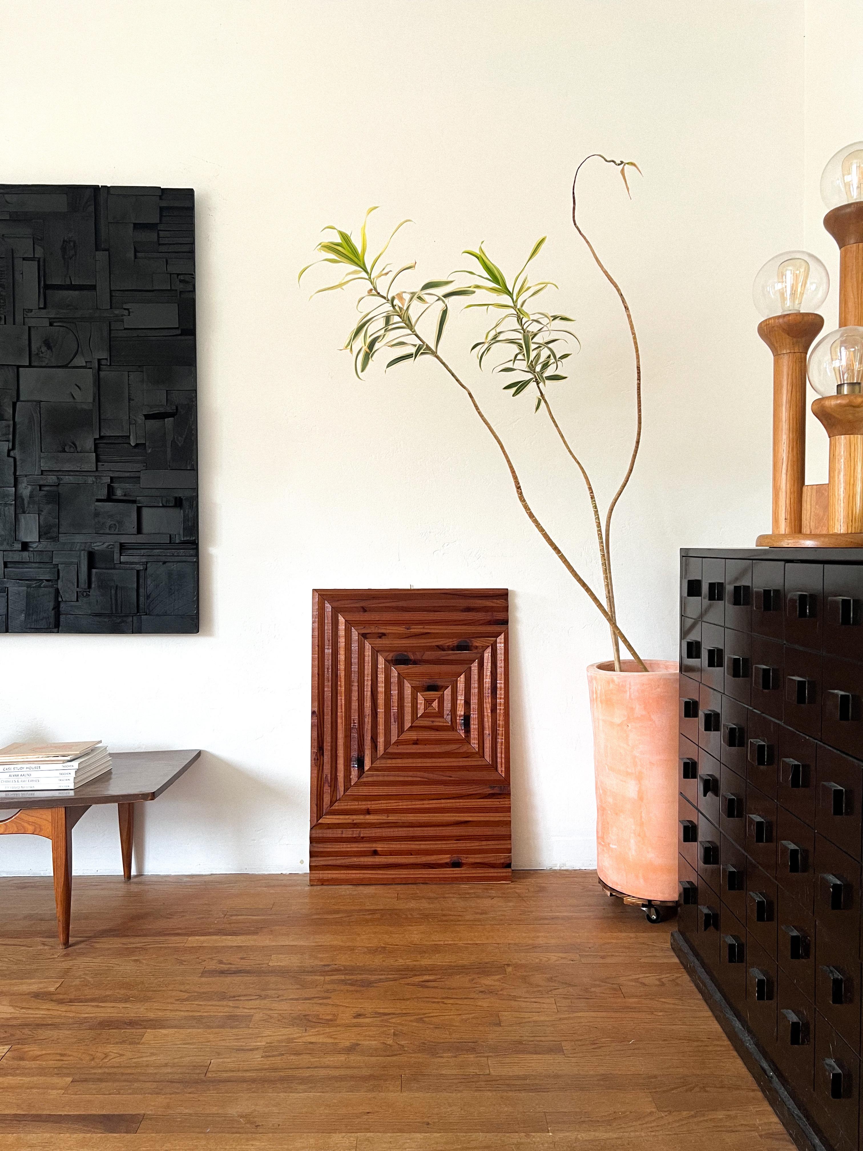 1970s Vintage Geometric Wood Wall Sculpture, Brutalist Relief Panel For Sale 4