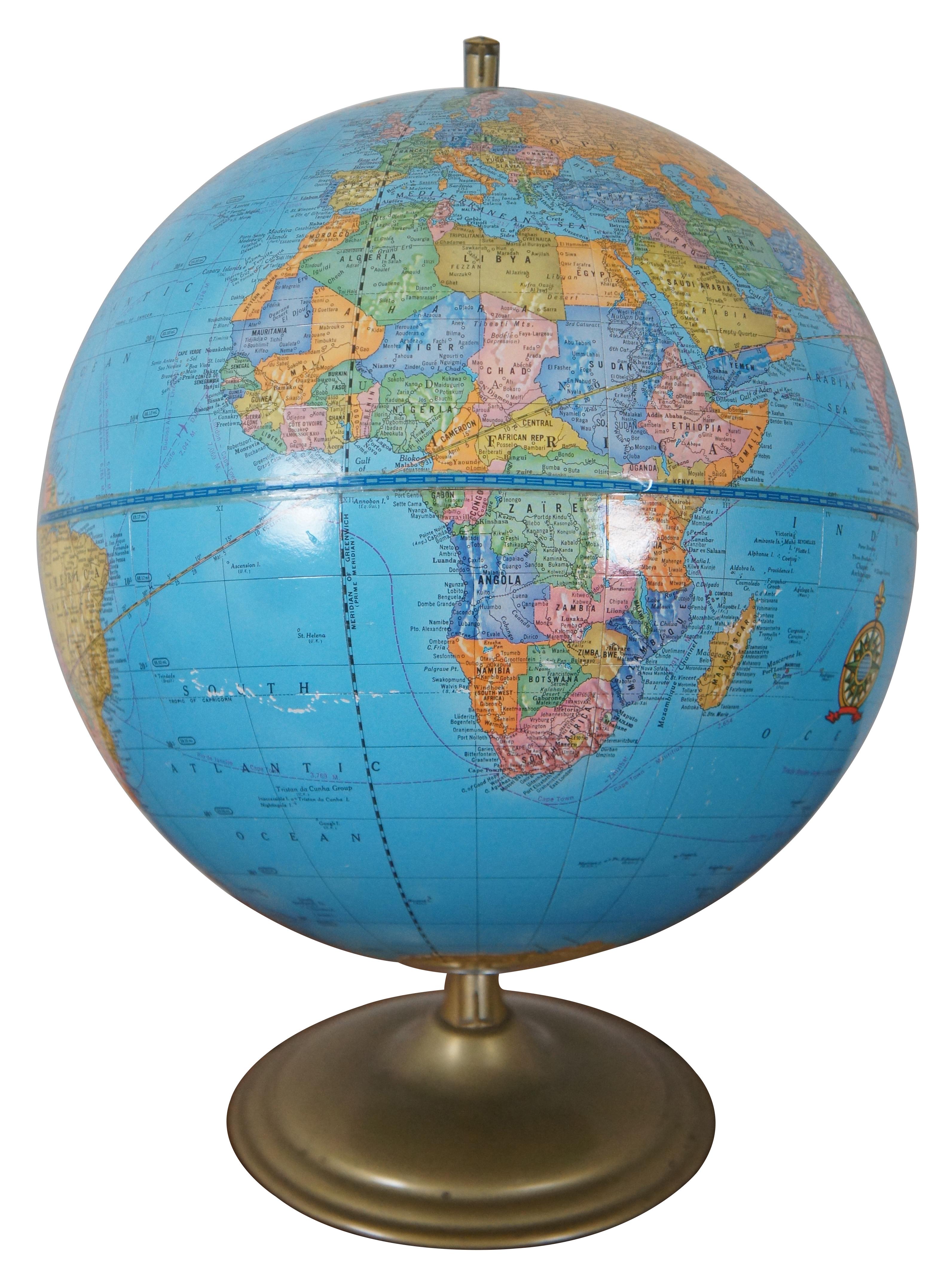 Mid-Century Modern 1970s Vintage George Crams Imperial World Globe & Stand USSR Atlas Map