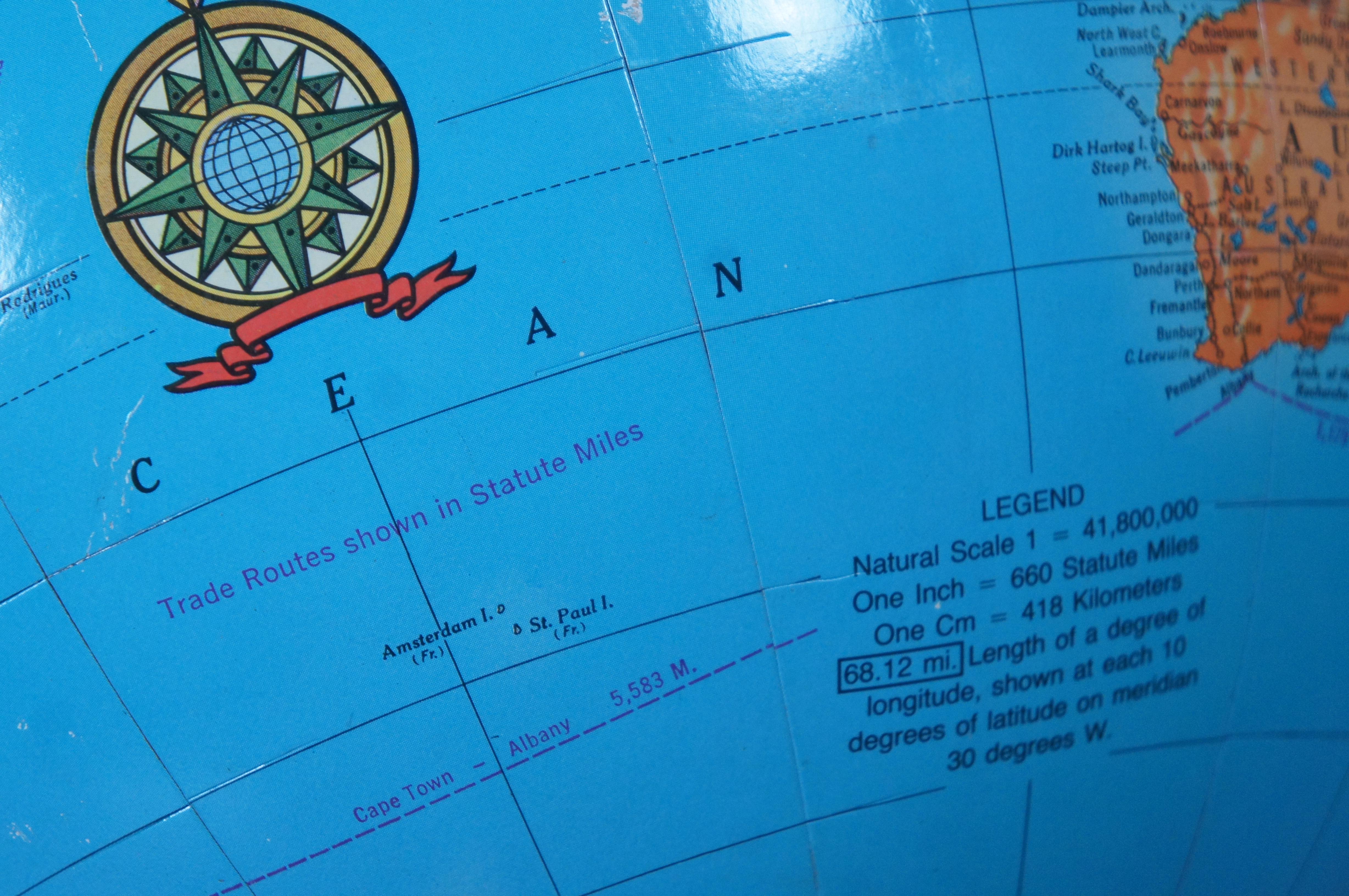 1970s Vintage George Crams Imperial World Globe & Stand USSR Atlas Map In Good Condition In Dayton, OH